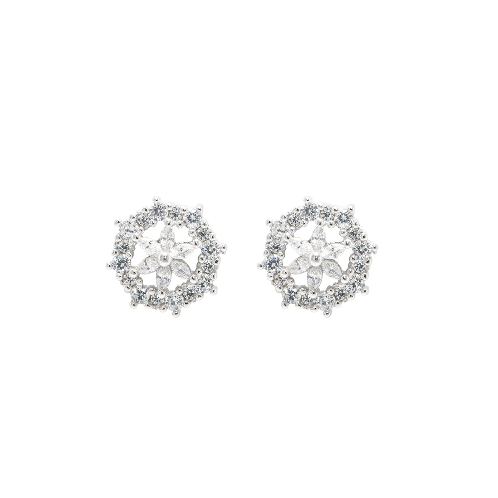925 Silver Rhodium Round Brilliant Cubic Zirconia Earrings