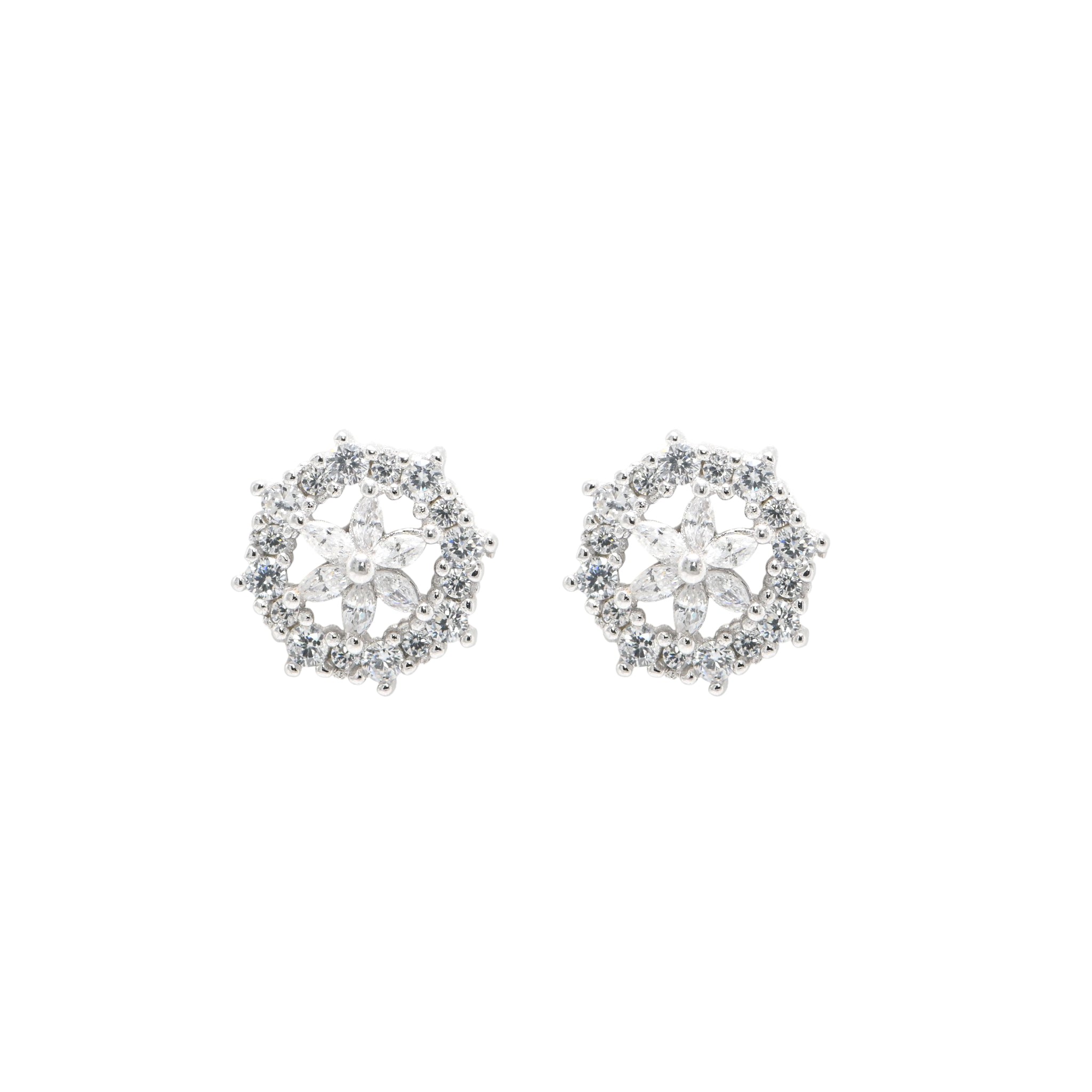925 Silver Rhodium Round Brilliant Cubic Zirconia Earrings