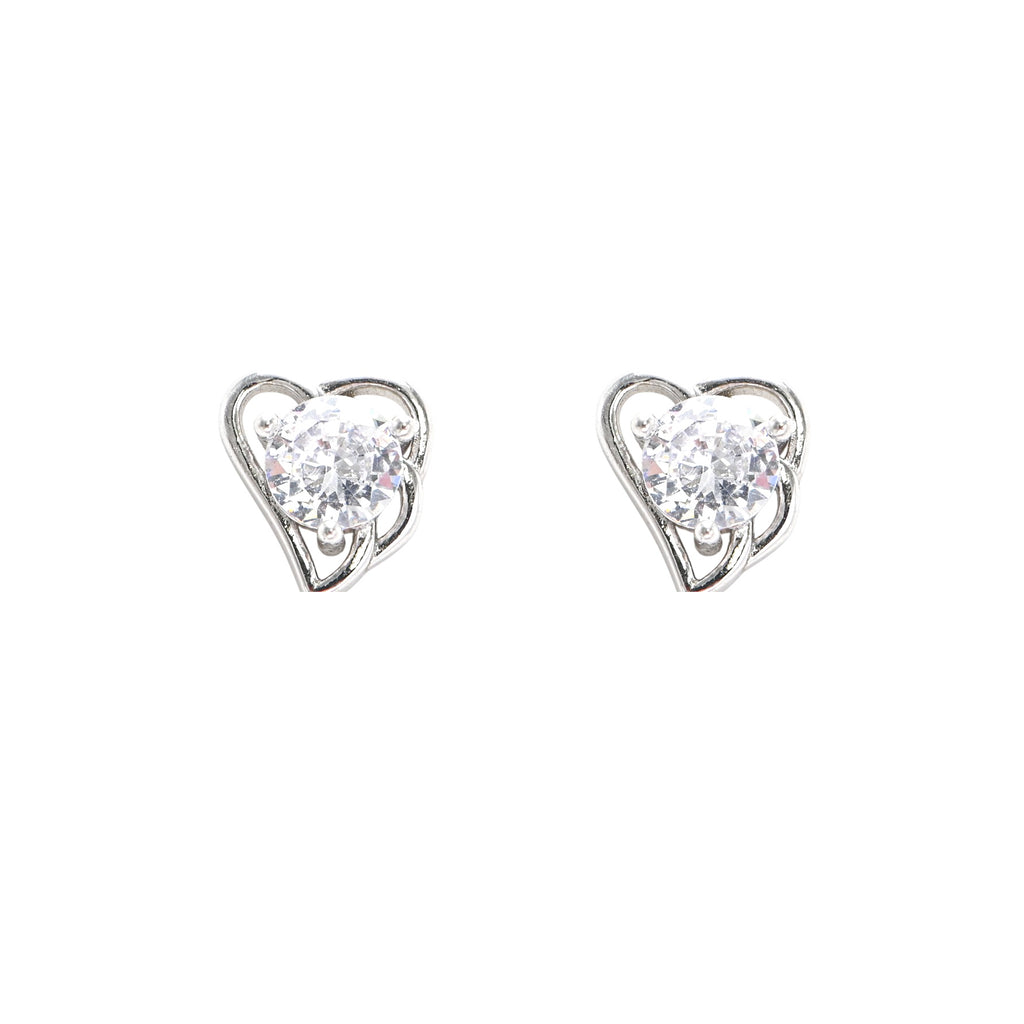 Rhodium-Plated 925 Sterling Silver Round CZ Stud Earrings