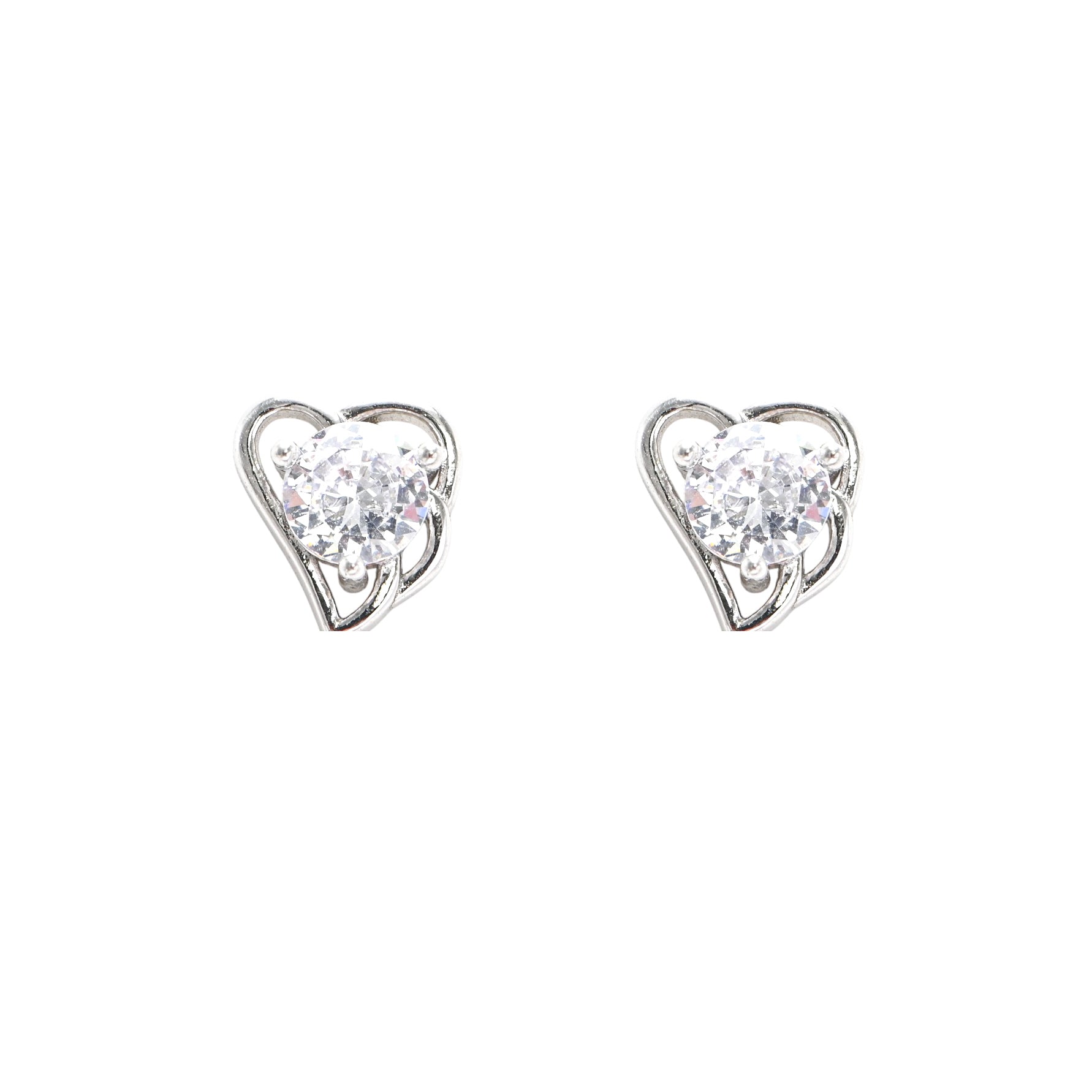 Rhodium-Plated 925 Sterling Silver Round CZ Stud Earrings