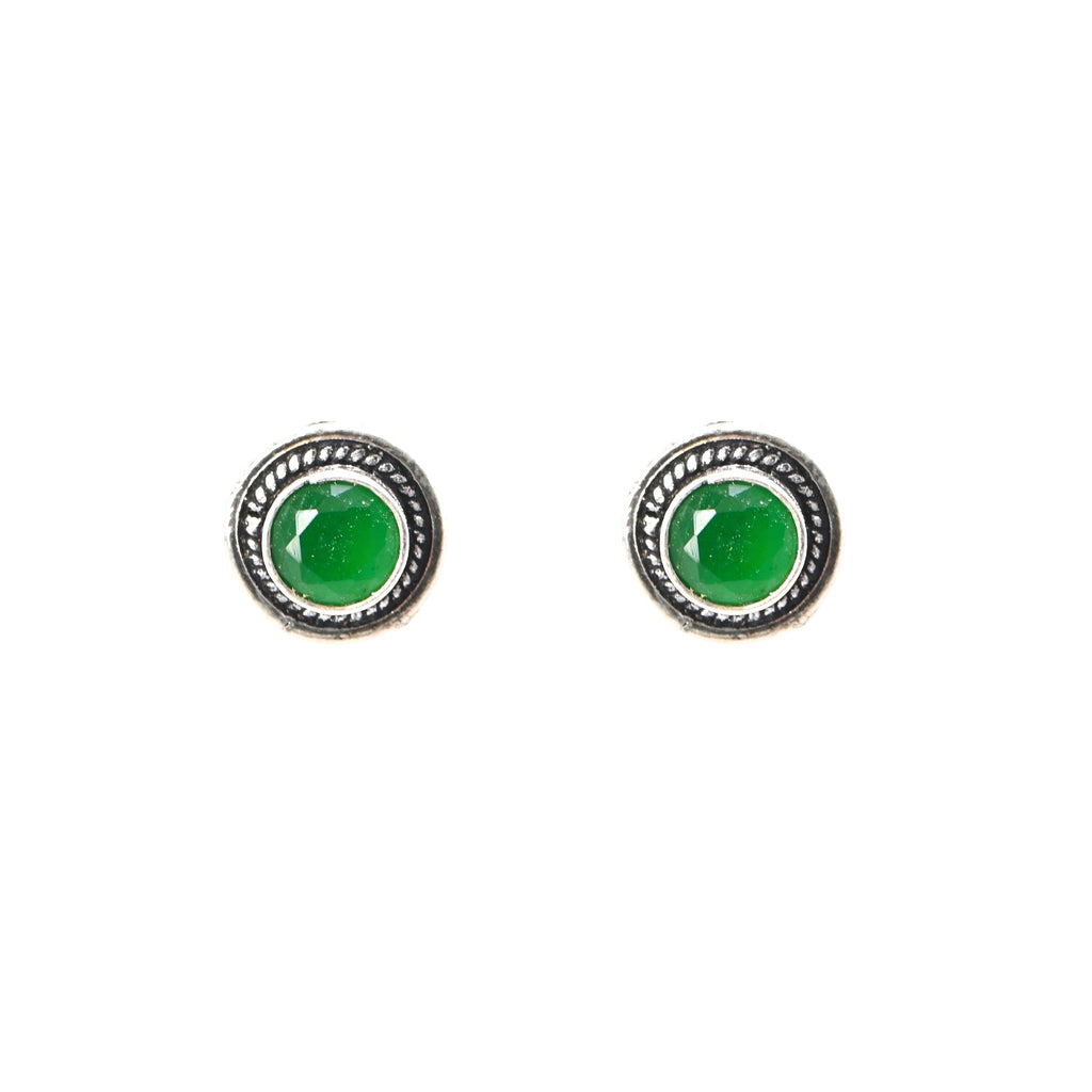 925 Sterling Silver Round Brilliant Emerald Oxidised Earrings