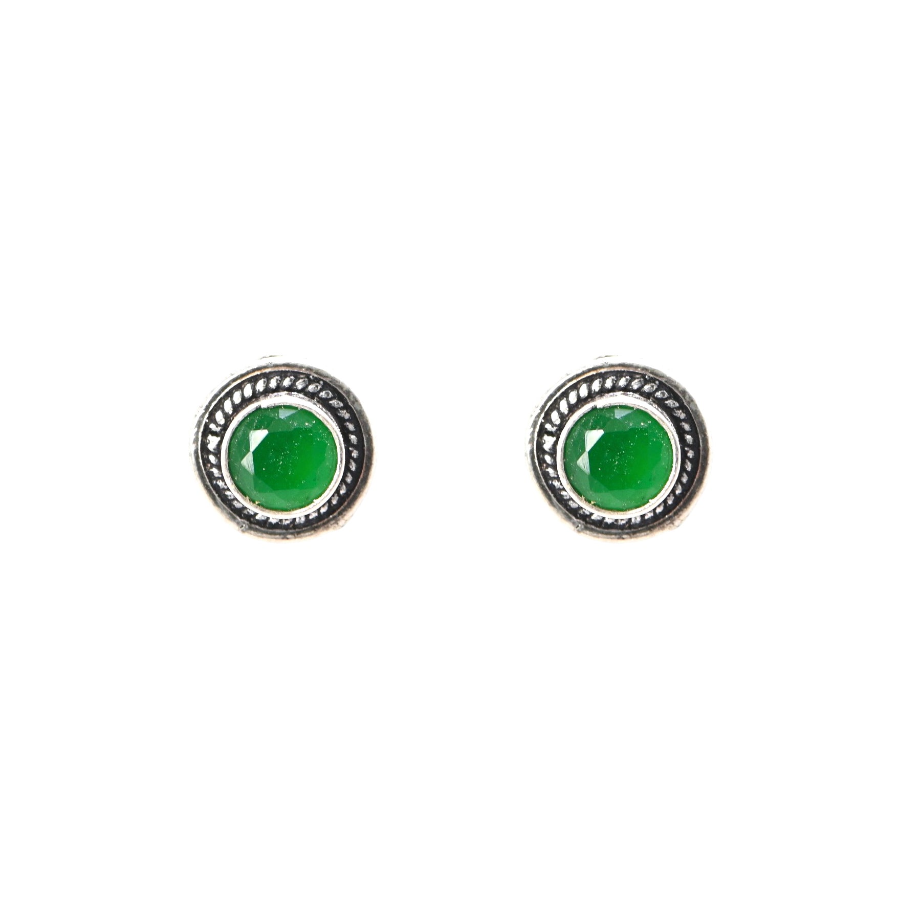 925 Sterling Silver Round Brilliant Emerald Oxidised Earrings