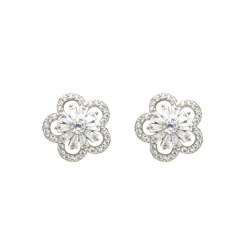 Elegant 925 Sterling Silver Rhodium Finish Round Cubic Zirconia Earrings