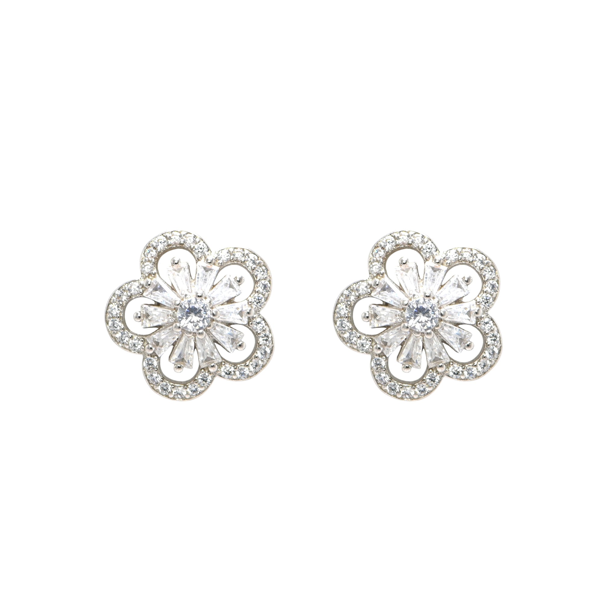 Elegant 925 Sterling Silver Rhodium Finish Round Cubic Zirconia Earrings