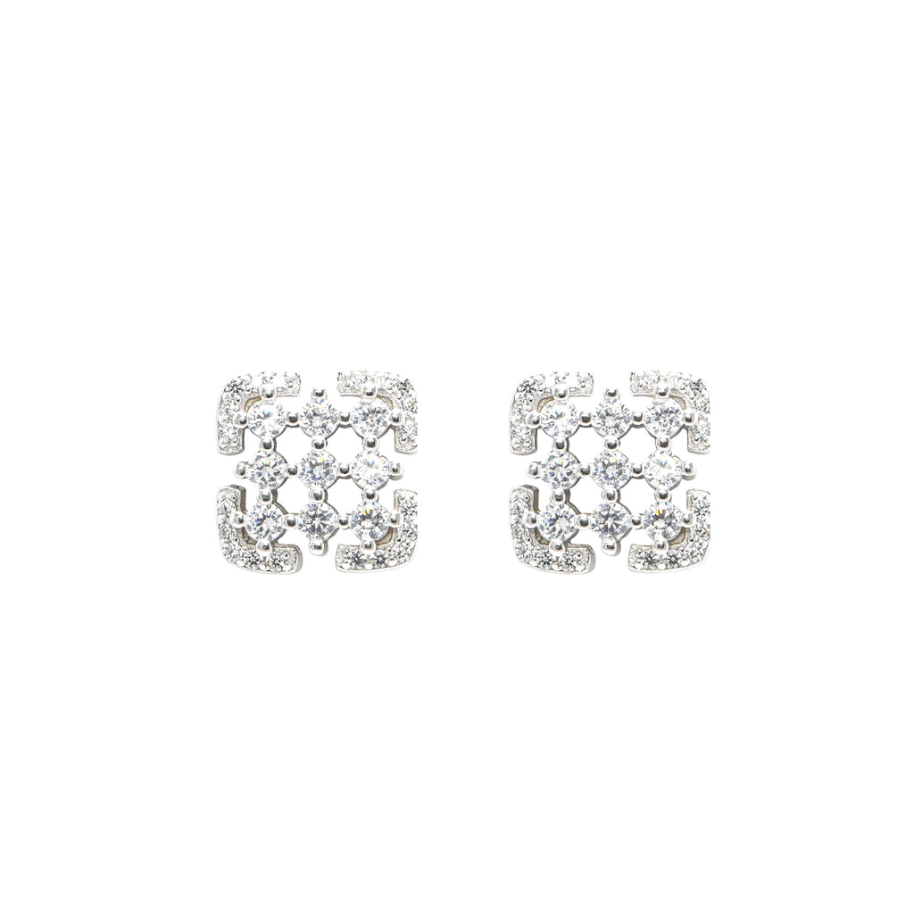 925 Sterling Silver Rhodium CZ Round Stud Earrings