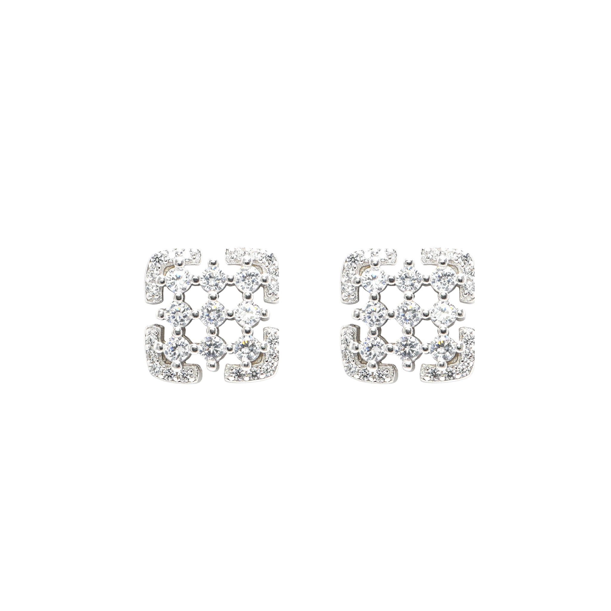 925 Sterling Silver Rhodium CZ Round Stud Earrings