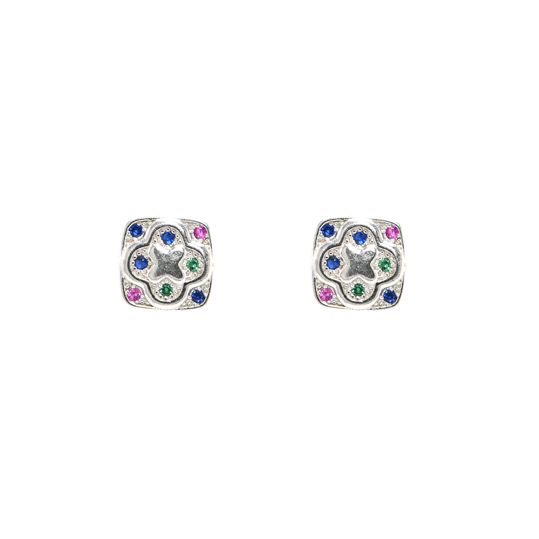 925 Sterling Silver Rhodium Plated Round CZ Stud Earrings for Women