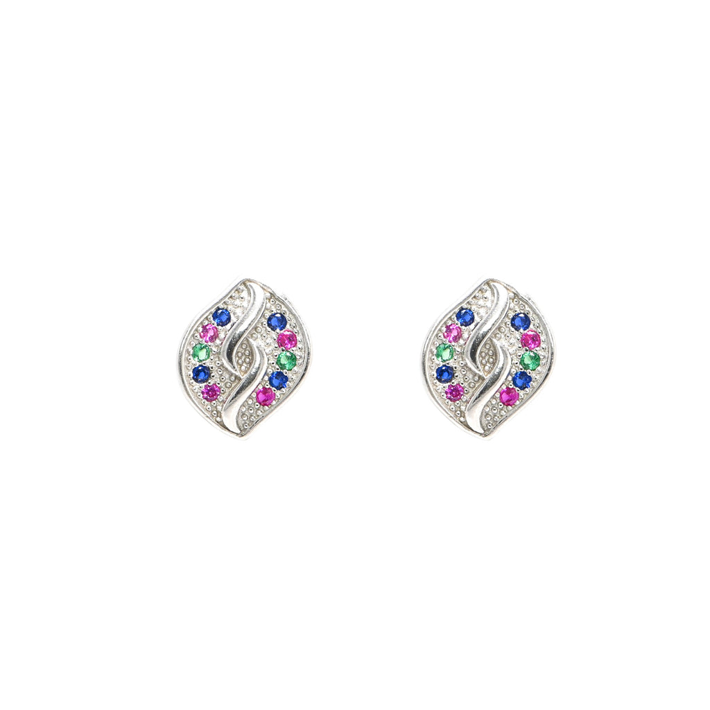 Rhodium Plated 925 Sterling Silver CZ Round Stud Earrings for Women