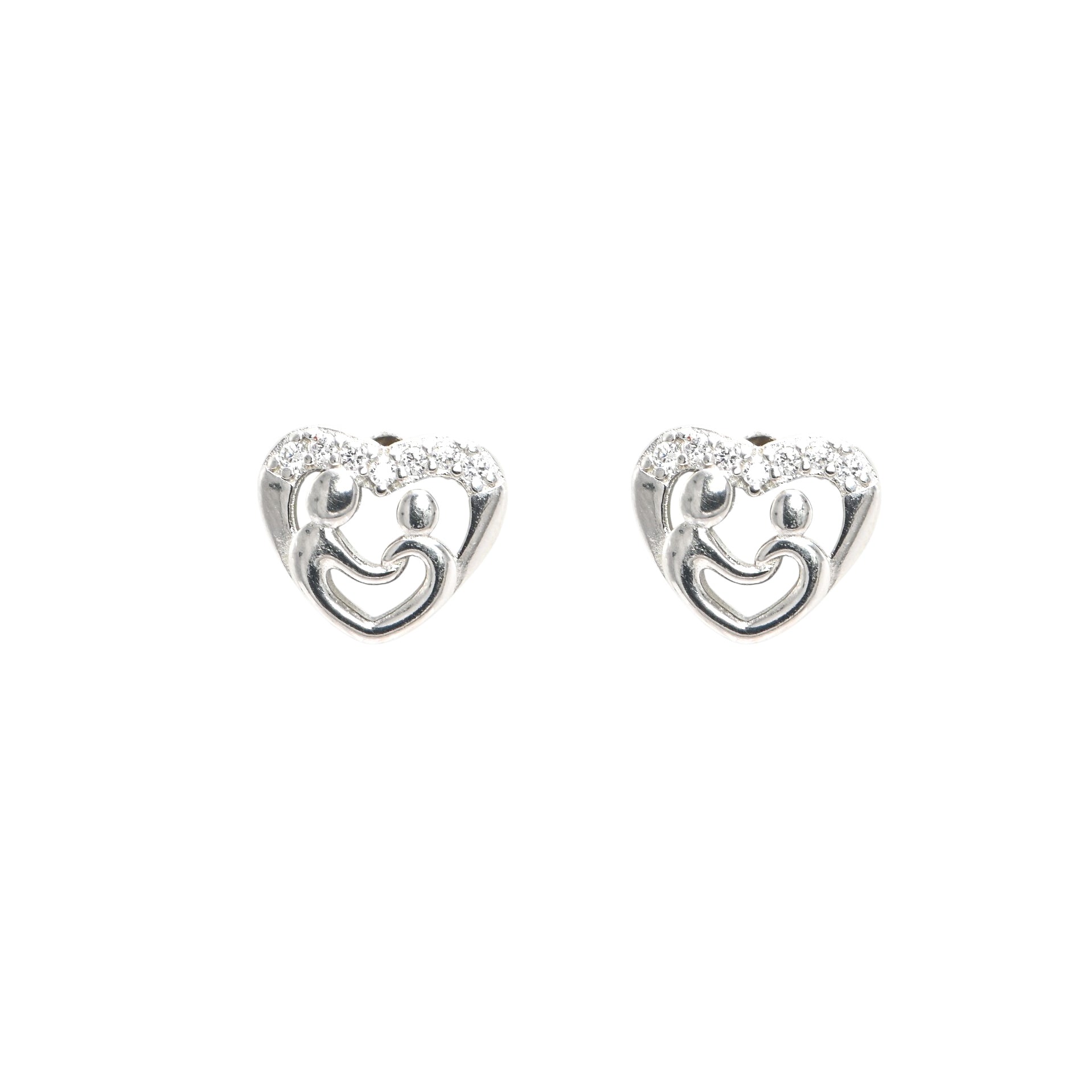 Rhodium Plated 925 Sterling Silver CZ Round Stud Earrings for Women