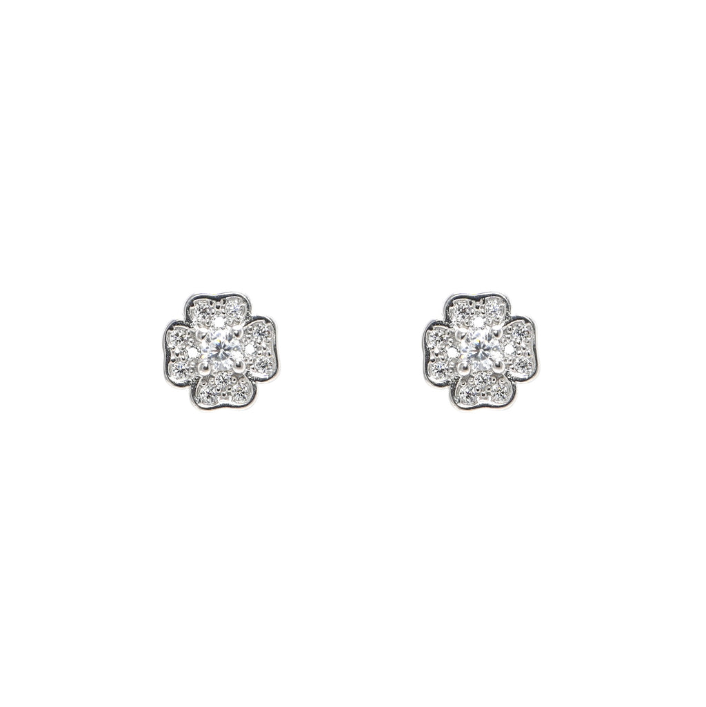 Elegant 925 Sterling Silver Rhodium-Plated Round CZ Stud Earrings