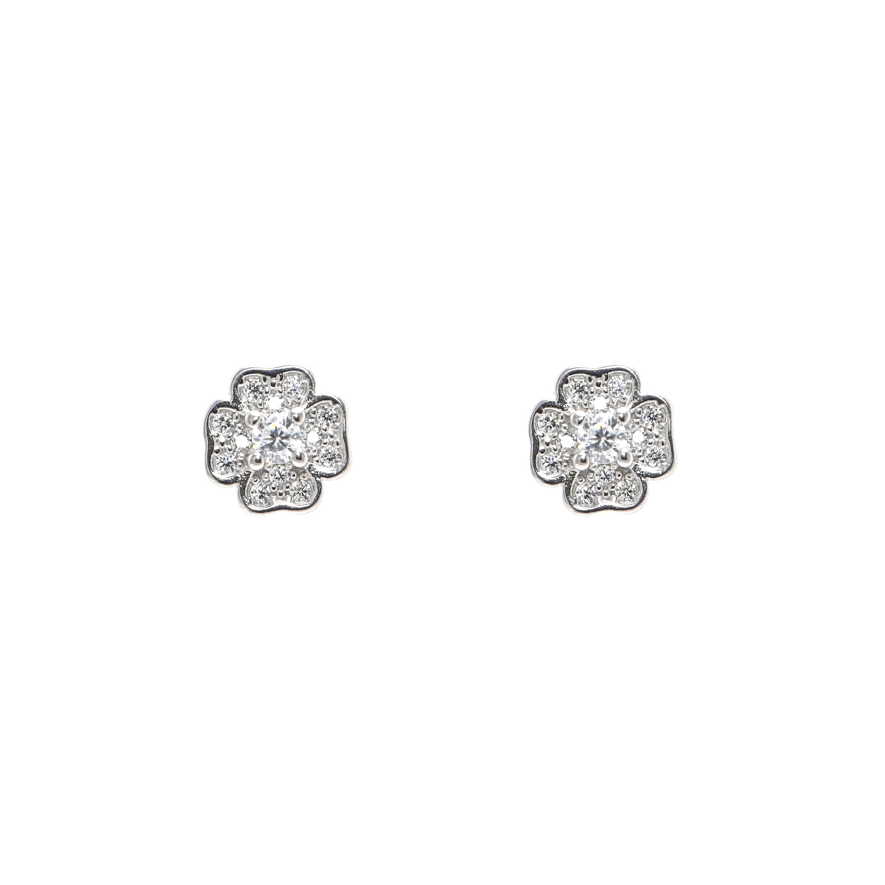 Elegant 925 Sterling Silver Rhodium-Plated Round CZ Stud Earrings