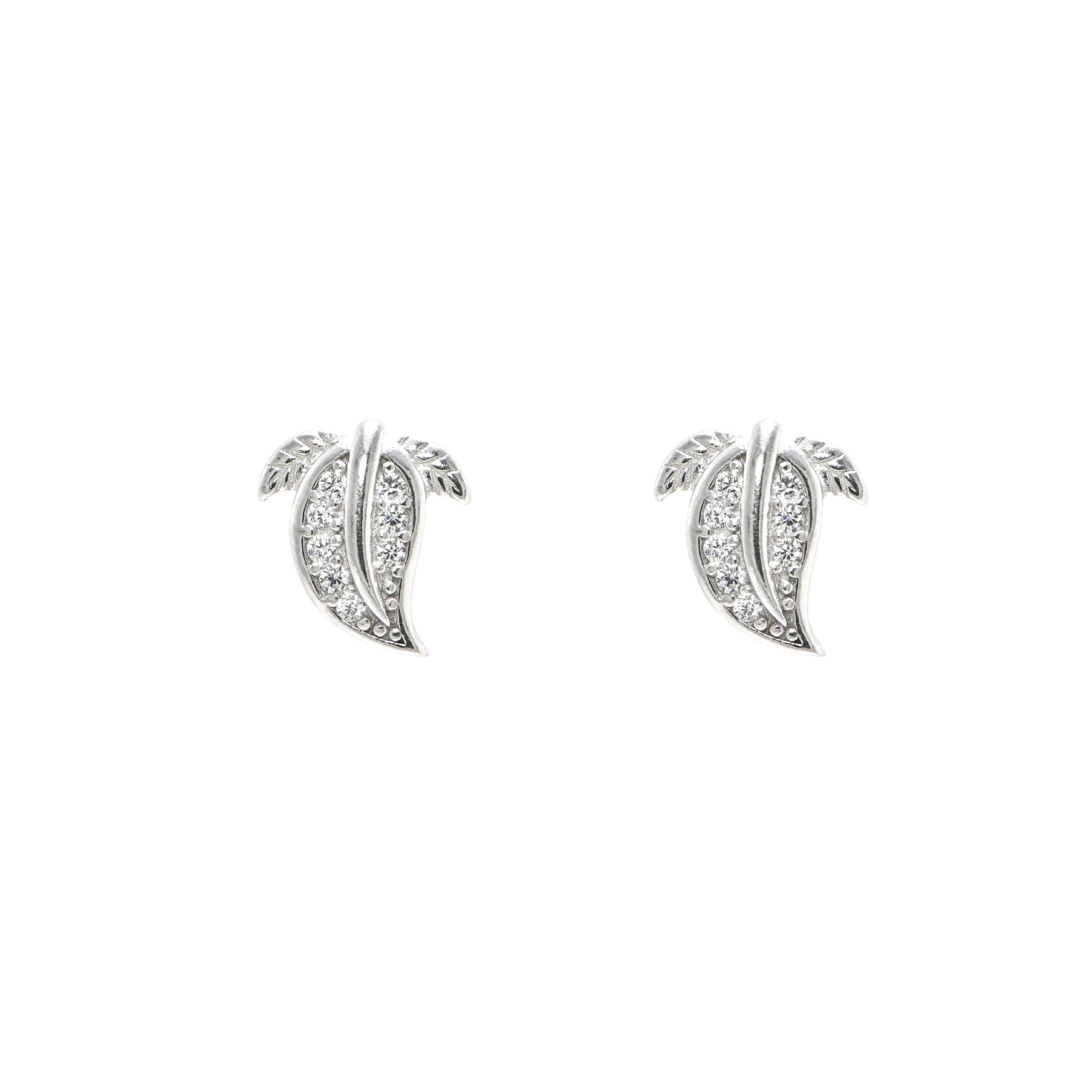 Fine 925 Sterling Silver Rhodium-Plated Round CZ Stud Earrings