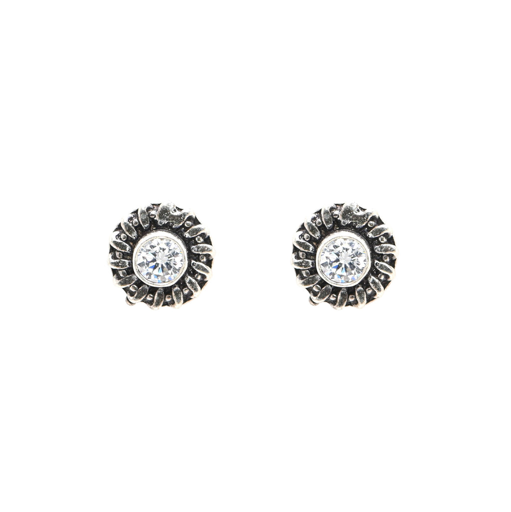 925 Sterling Silver Oxidised Cubic Zirconia Round Brilliant Earrings Small Stud