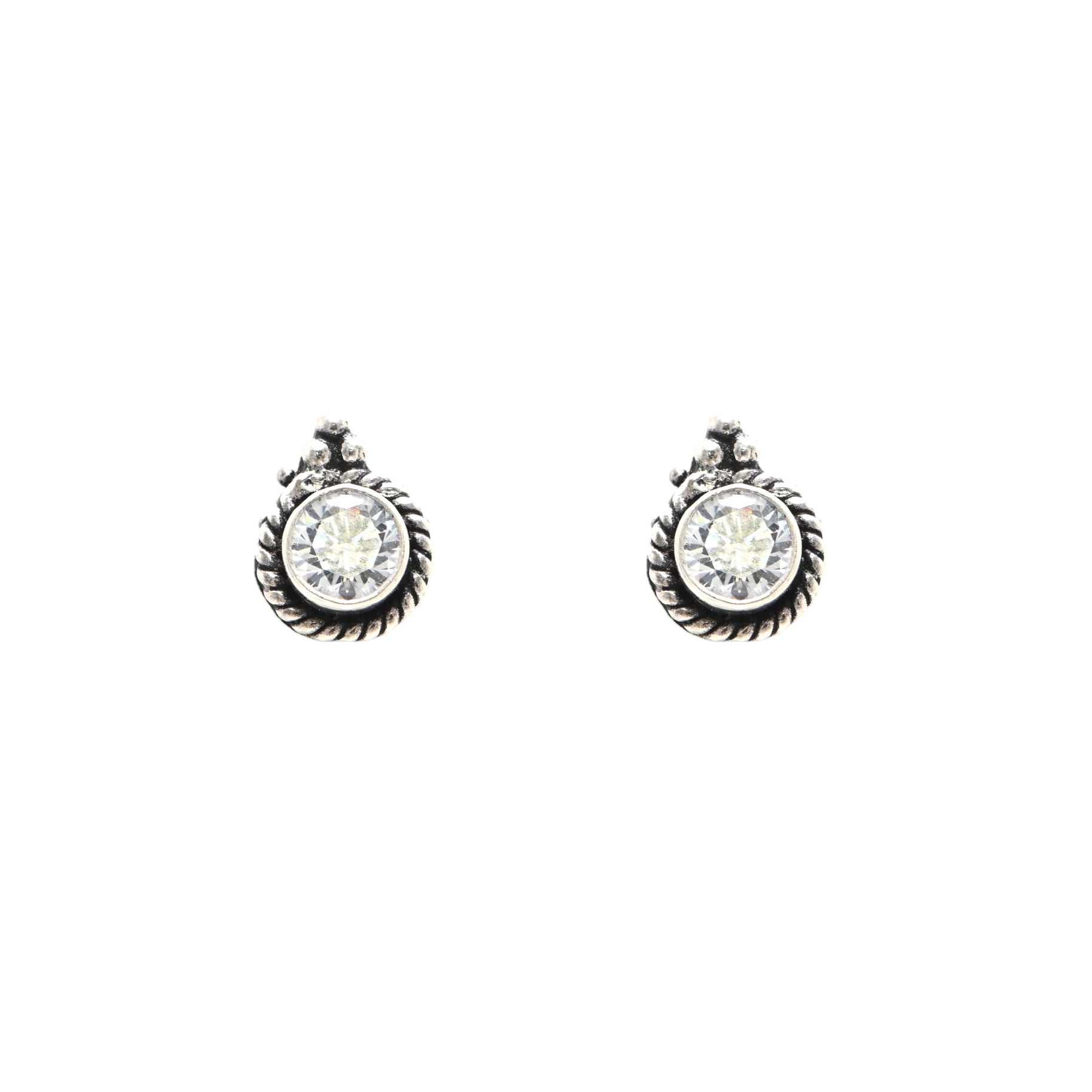 Beautiful 925 Sterling Silver Rhodium-Plated Round CZ Stud Earrings