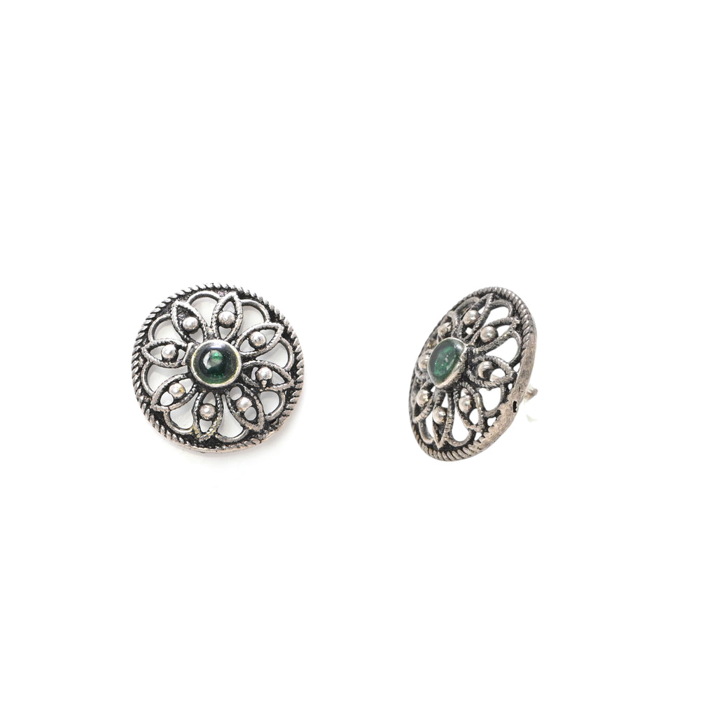 925 Sterling Silver Oxidised Finish Earrings with Round Brilliant Cubic Zirconia