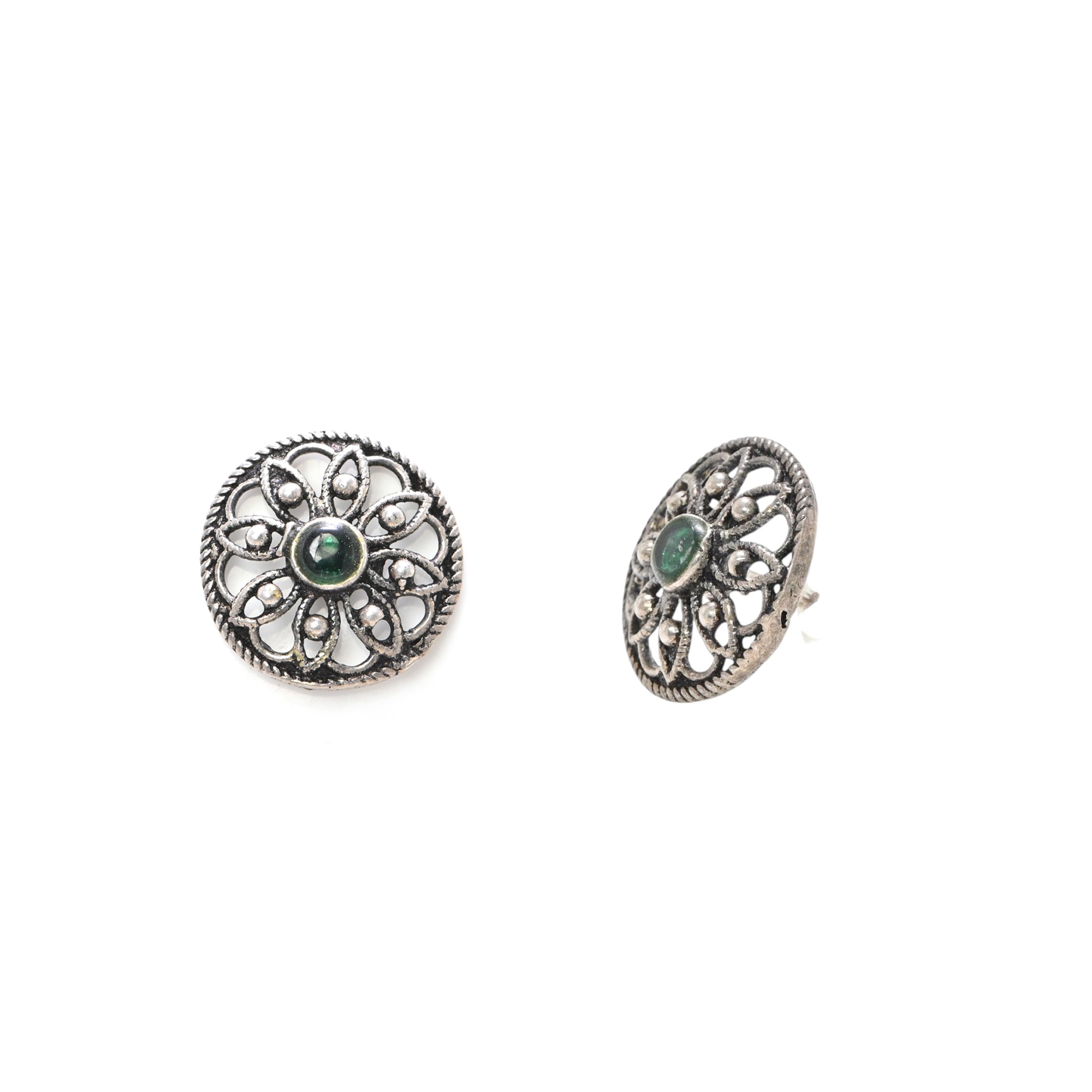 925 Sterling Silver Oxidised Finish Earrings with Round Brilliant Cubic Zirconia