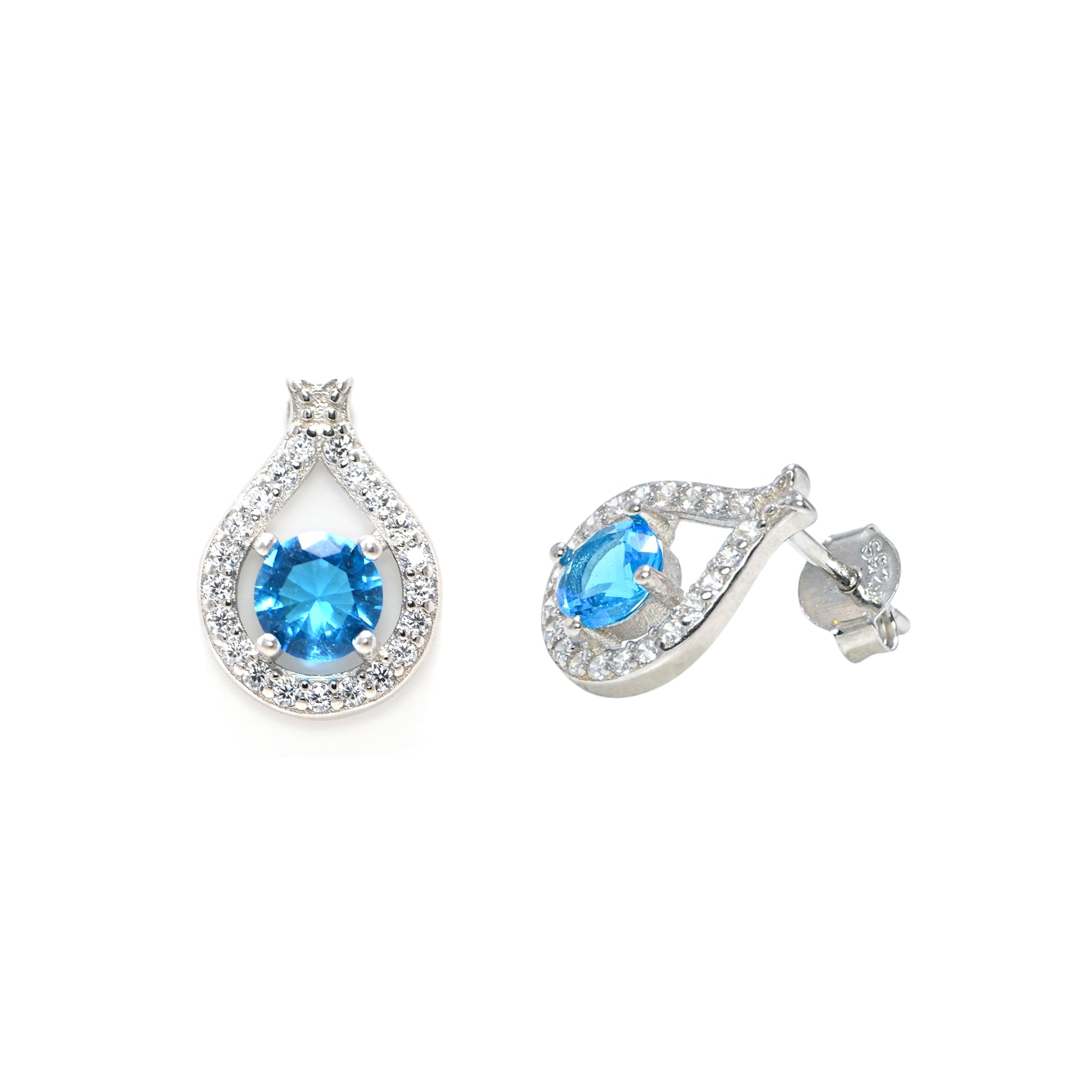 Rhodium-Plated 925 Sterling Silver Earrings with Round Brilliant Cubic Zirconia