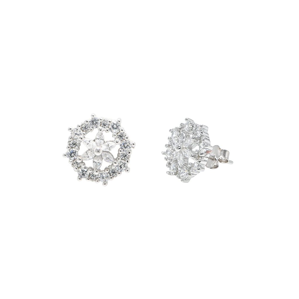 925 Silver Rhodium Round Brilliant Cubic Zirconia Earrings