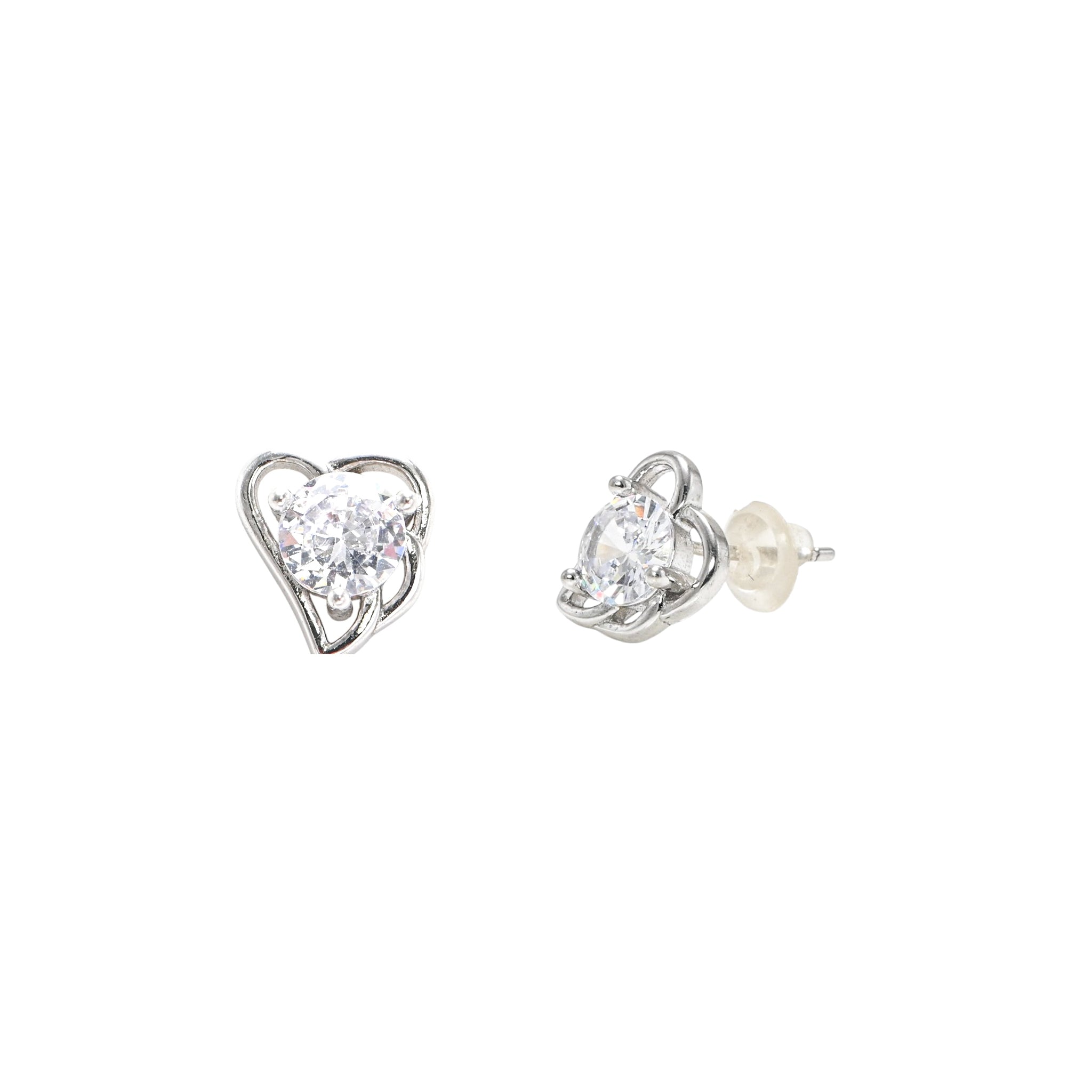 Rhodium-Plated 925 Sterling Silver Round CZ Stud Earrings
