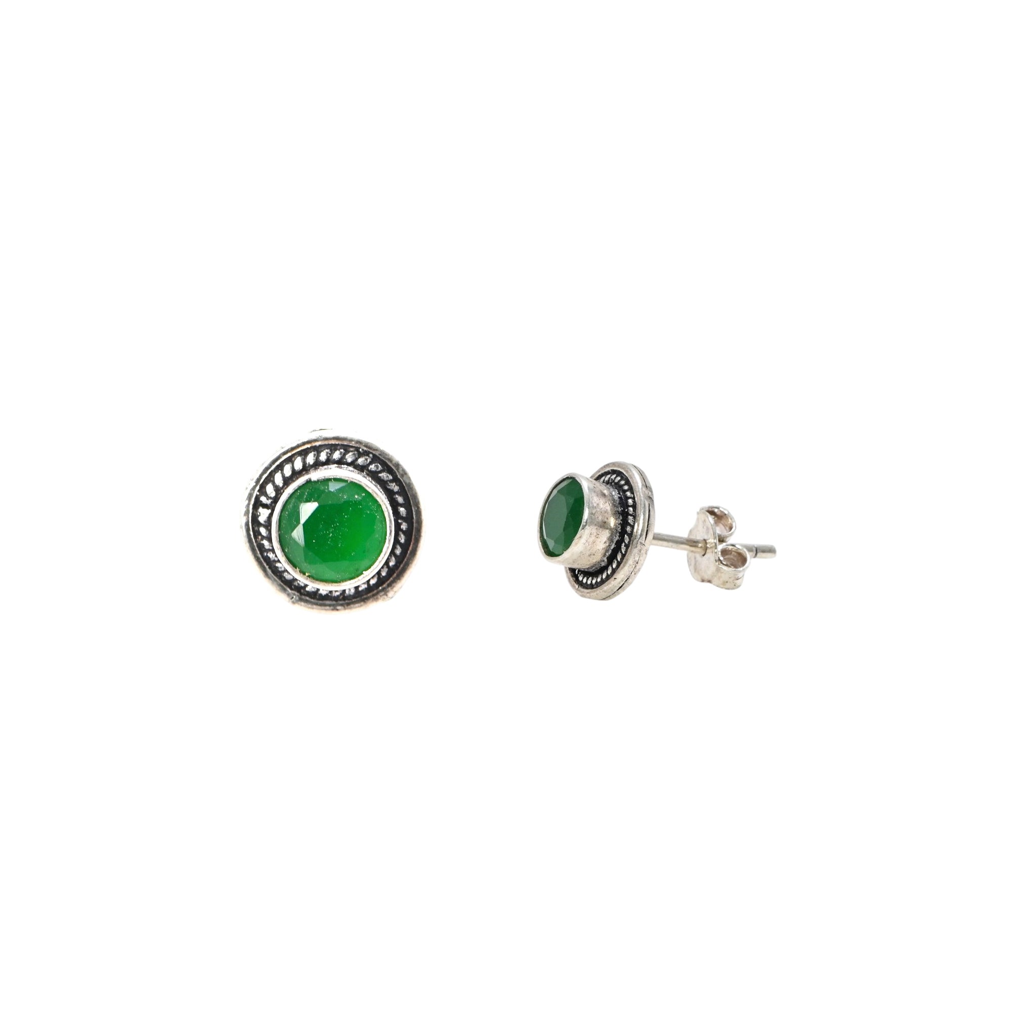 925 Sterling Silver Round Brilliant Emerald Oxidised Earrings