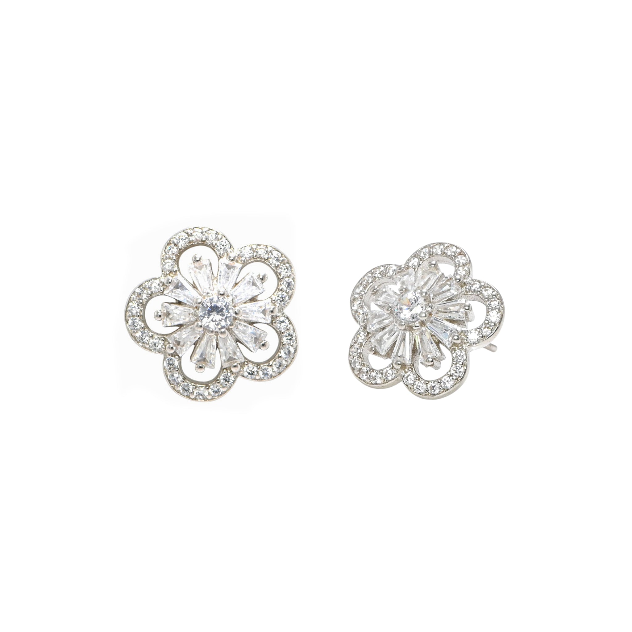 Elegant 925 Sterling Silver Rhodium Finish Round Cubic Zirconia Earrings