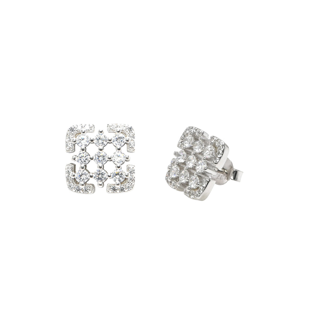 925 Sterling Silver Rhodium CZ Round Stud Earrings