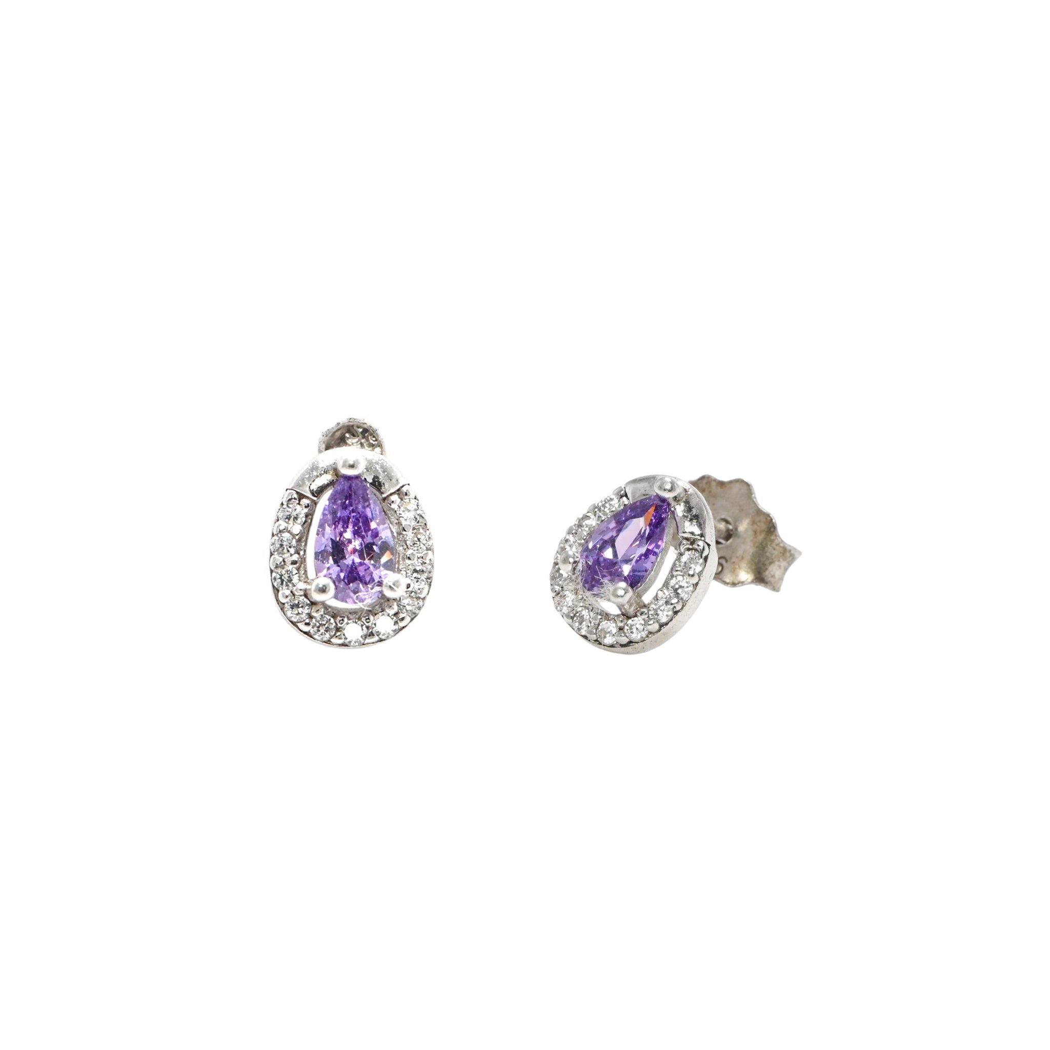 925 Sterling Silver Rhodium CZ Round Stud Earrings