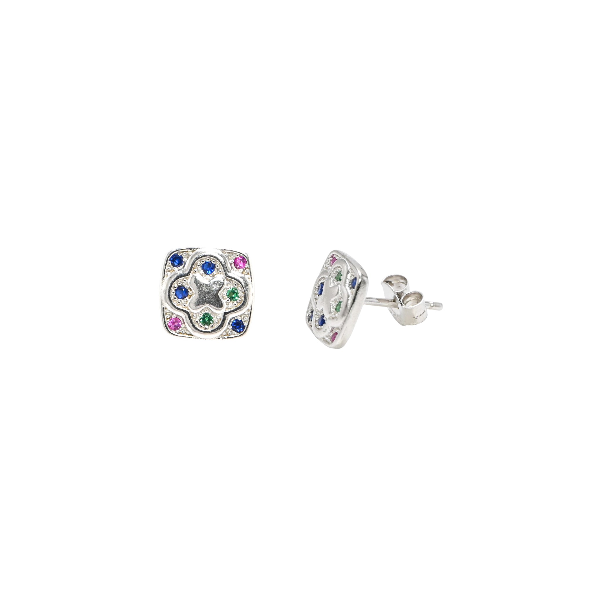 925 Sterling Silver Rhodium Plated Round CZ Stud Earrings for Women