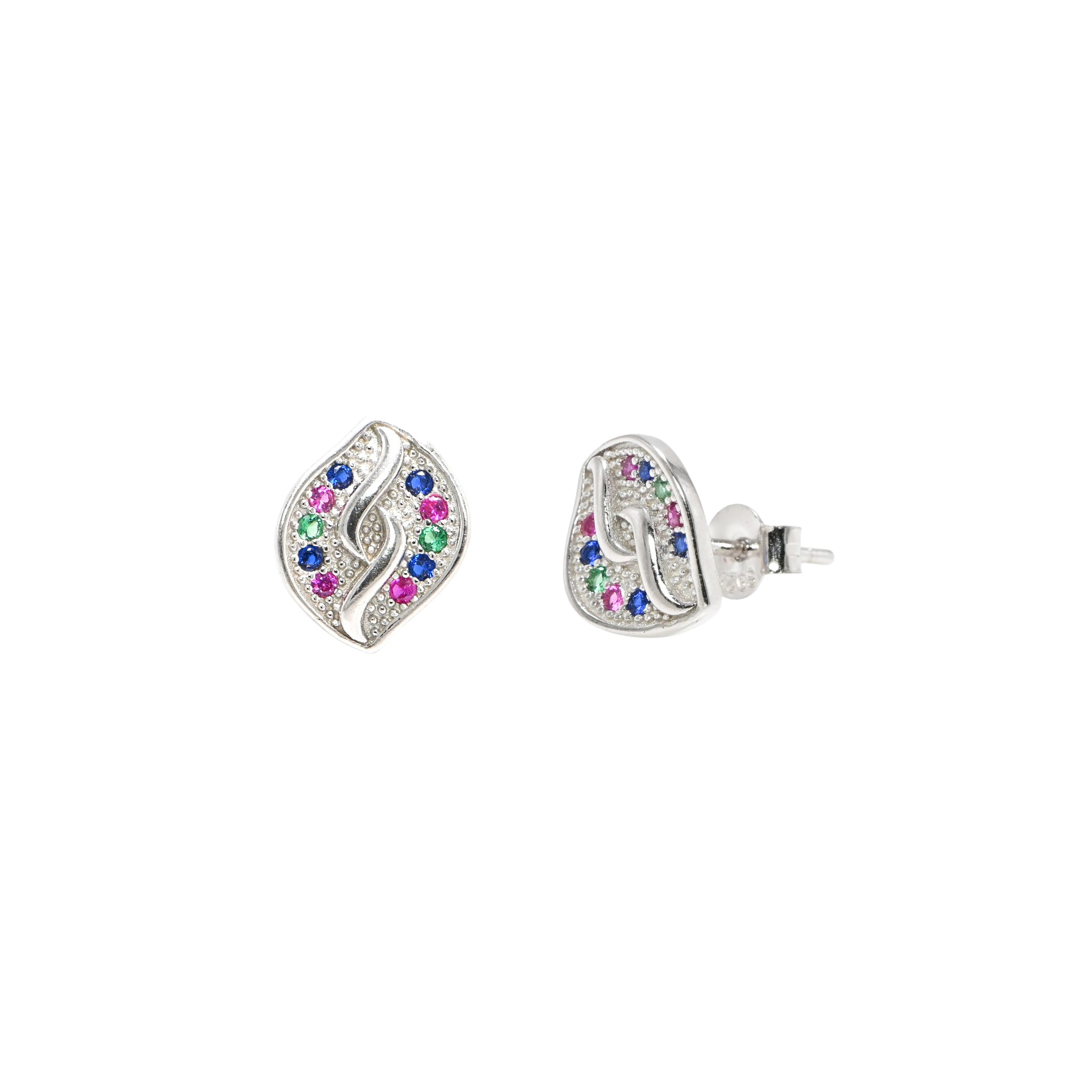 Rhodium Plated 925 Sterling Silver CZ Round Stud Earrings for Women