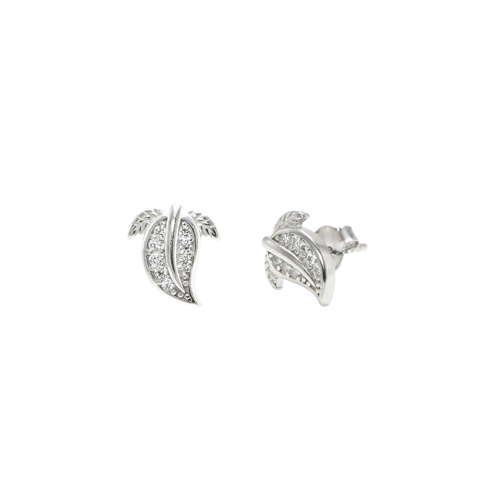 Fine 925 Sterling Silver Rhodium-Plated Round CZ Stud Earrings