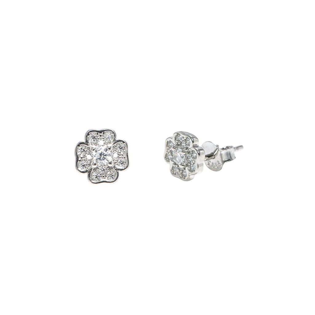 Elegant 925 Sterling Silver Rhodium-Plated Round CZ Stud Earrings