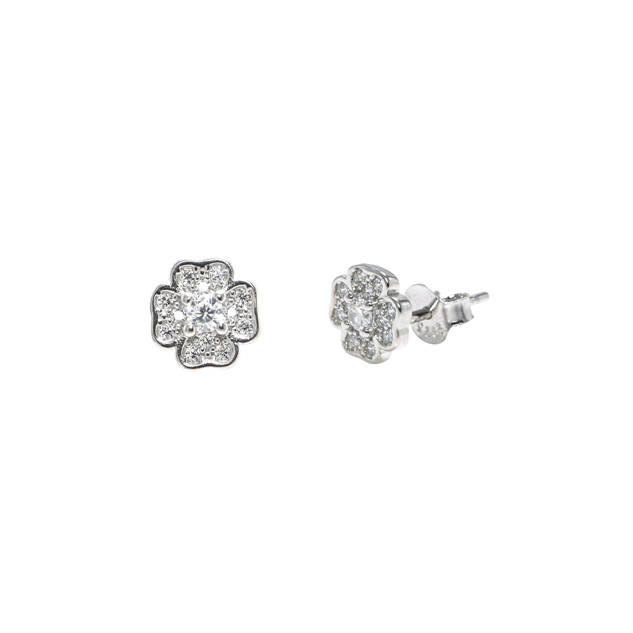 Elegant 925 Sterling Silver Rhodium-Plated Round CZ Stud Earrings