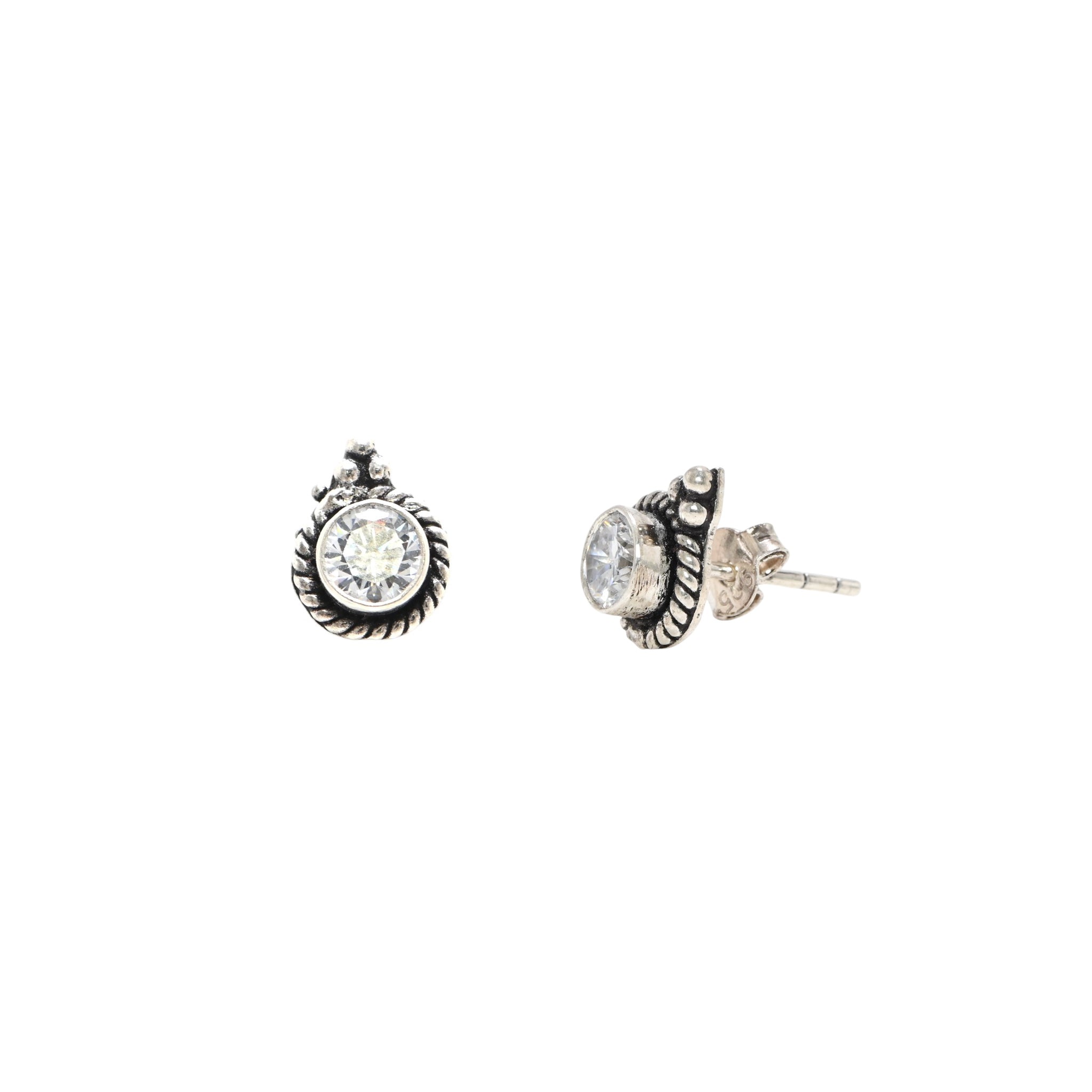 Beautiful 925 Sterling Silver Rhodium-Plated Round CZ Stud Earrings