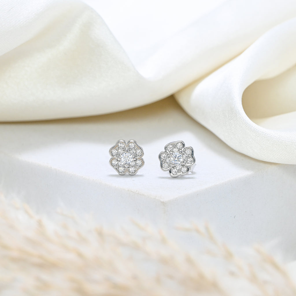 Elegant 925 Sterling Silver Rhodium-Plated Round CZ Stud Earrings