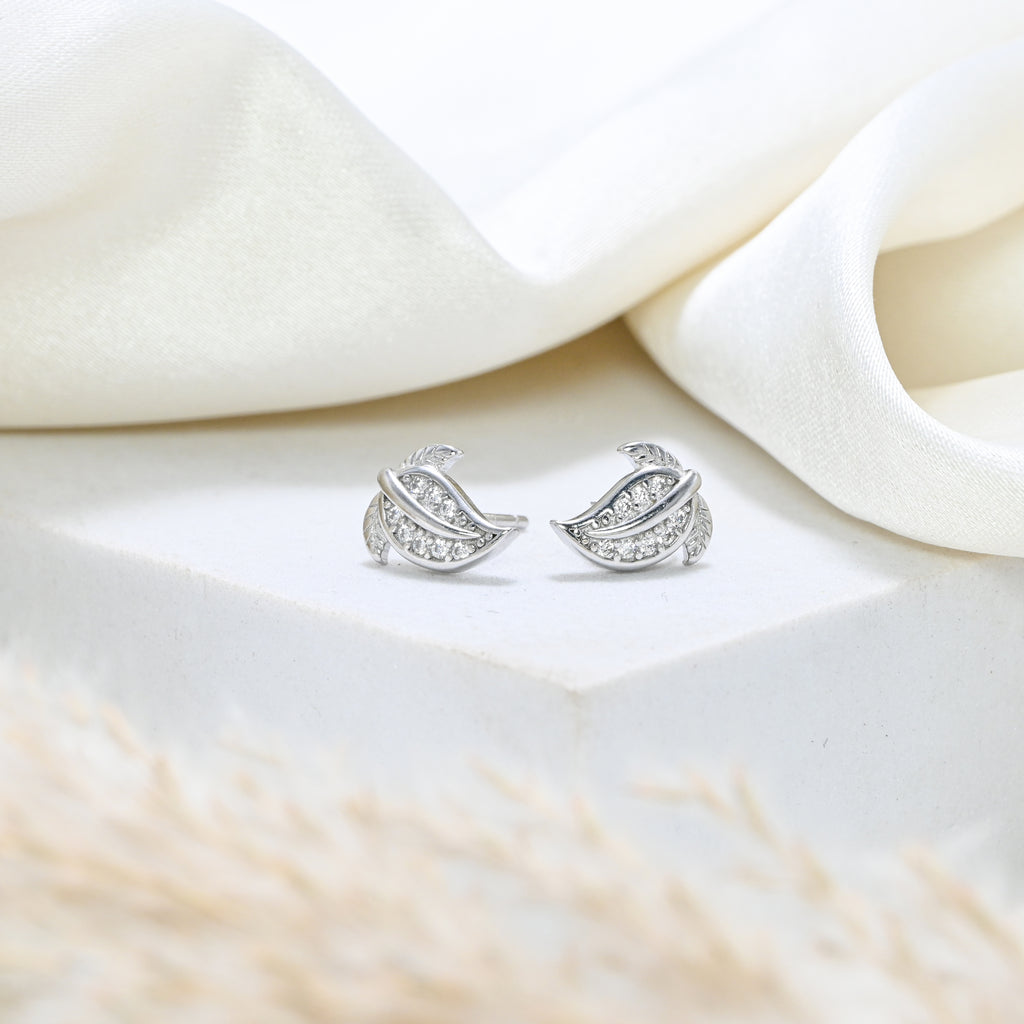 Fine 925 Sterling Silver Rhodium-Plated Round CZ Stud Earrings