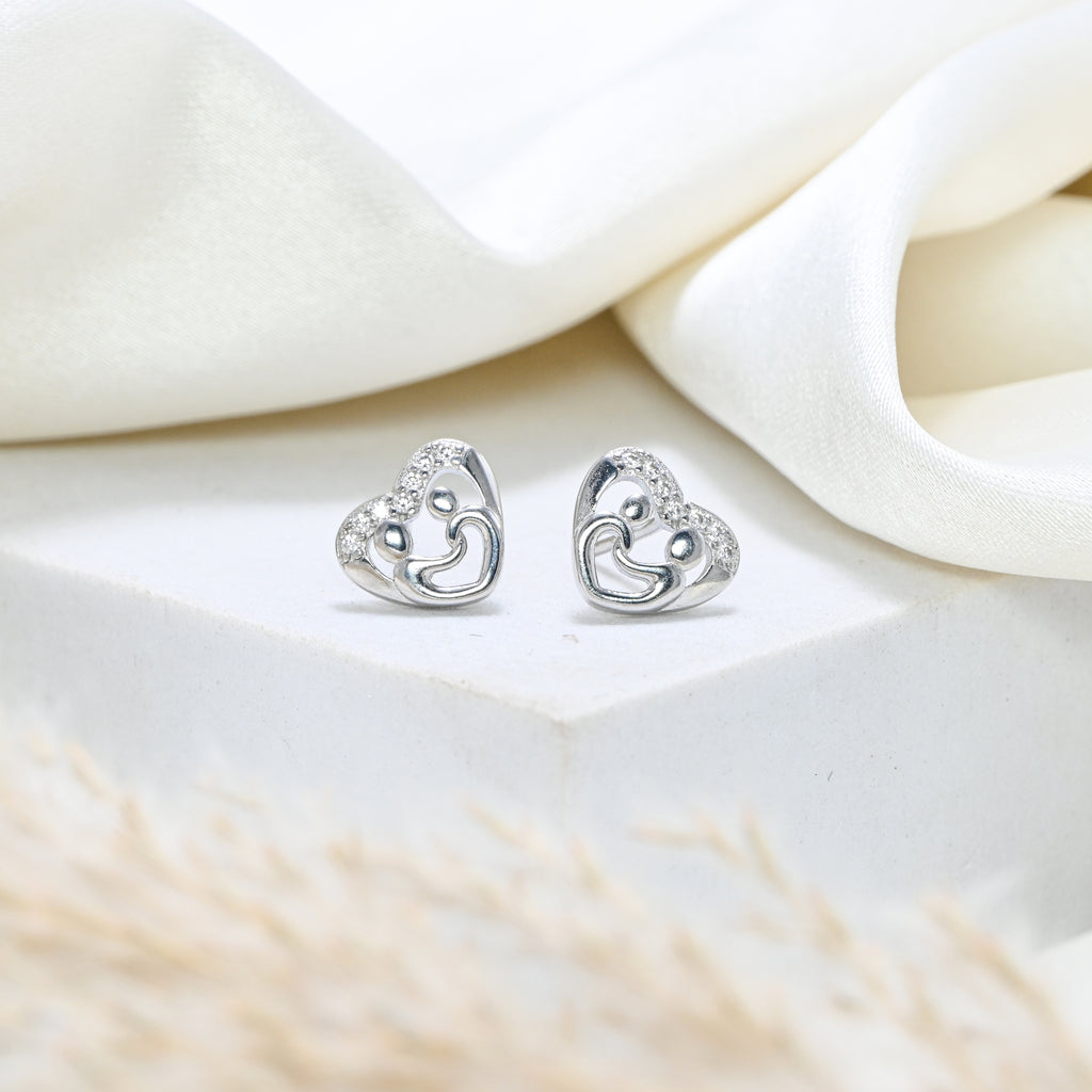 Rhodium Plated 925 Sterling Silver CZ Round Stud Earrings for Women
