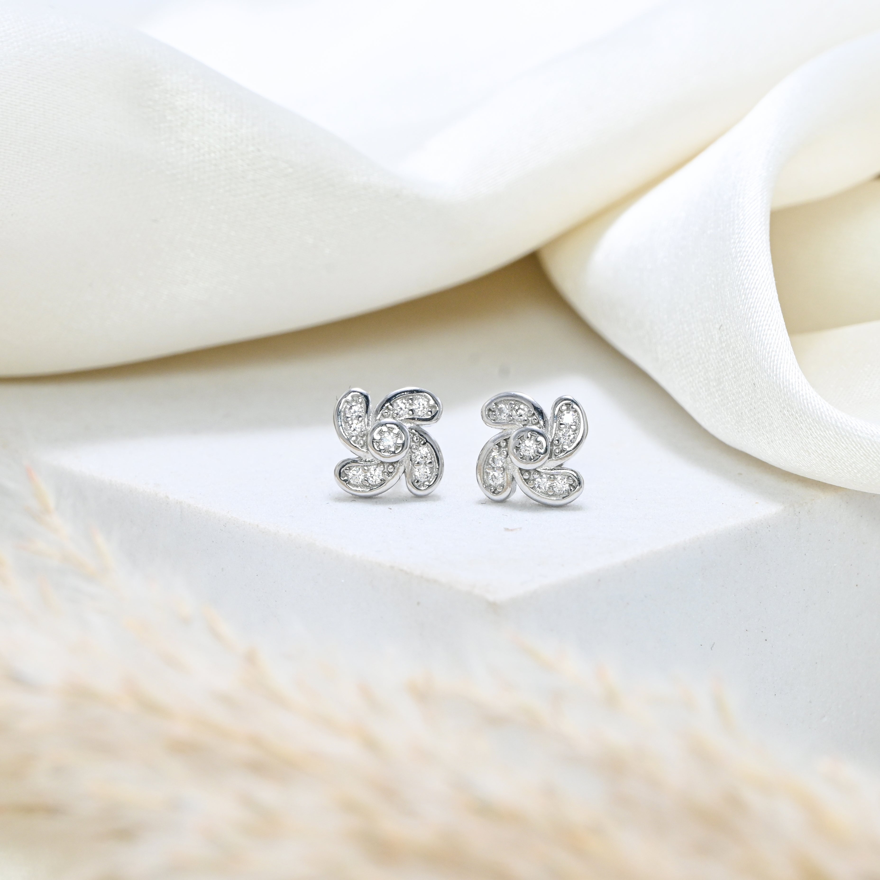 925 Sterling Silver Rhodium CZ Round Stud Earrings – Timeless Gift