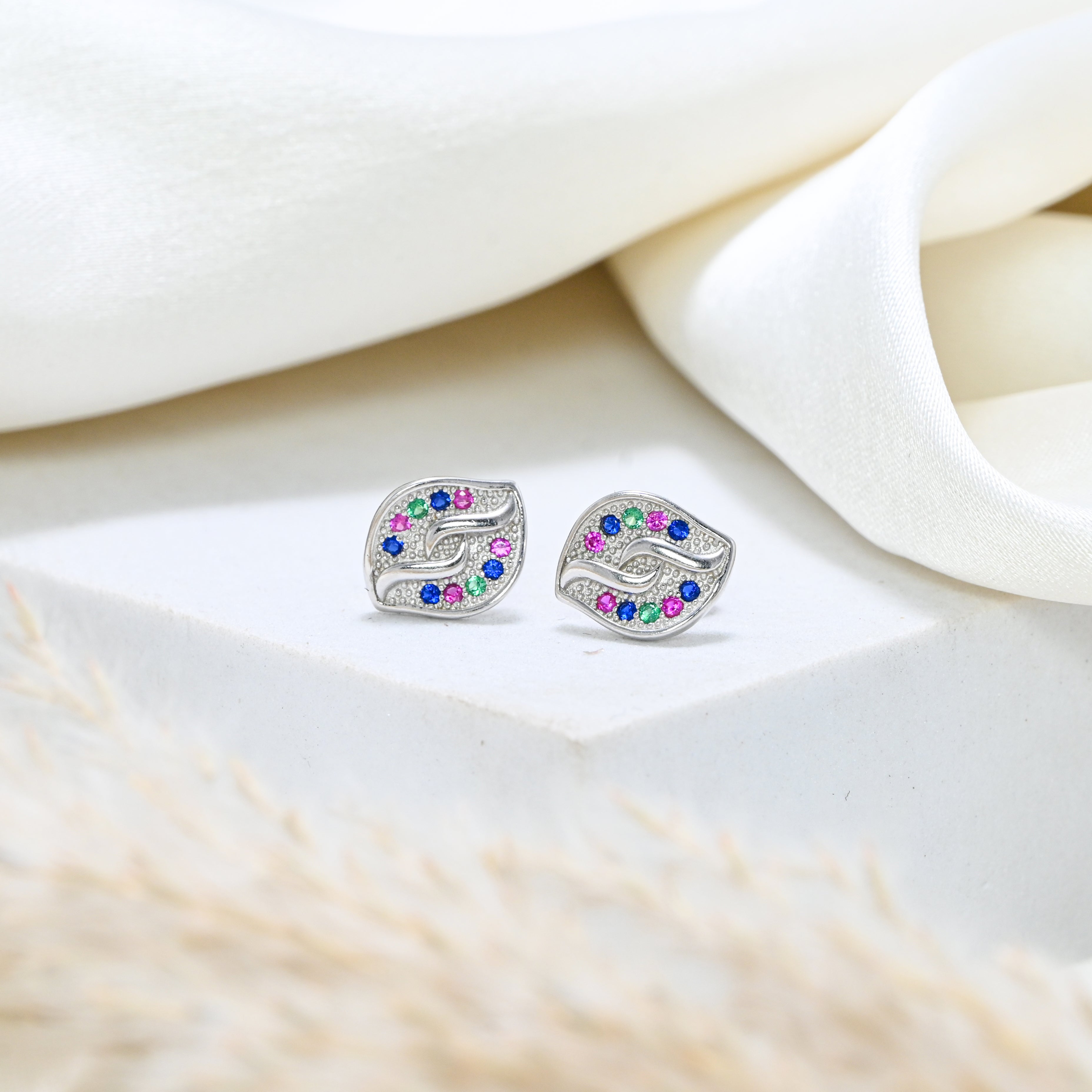 Rhodium Plated 925 Sterling Silver CZ Round Stud Earrings for Women