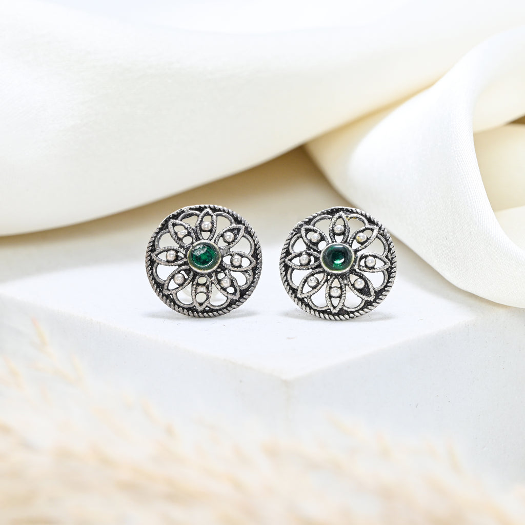 925 Sterling Silver Oxidised Finish Earrings with Round Brilliant Cubic Zirconia