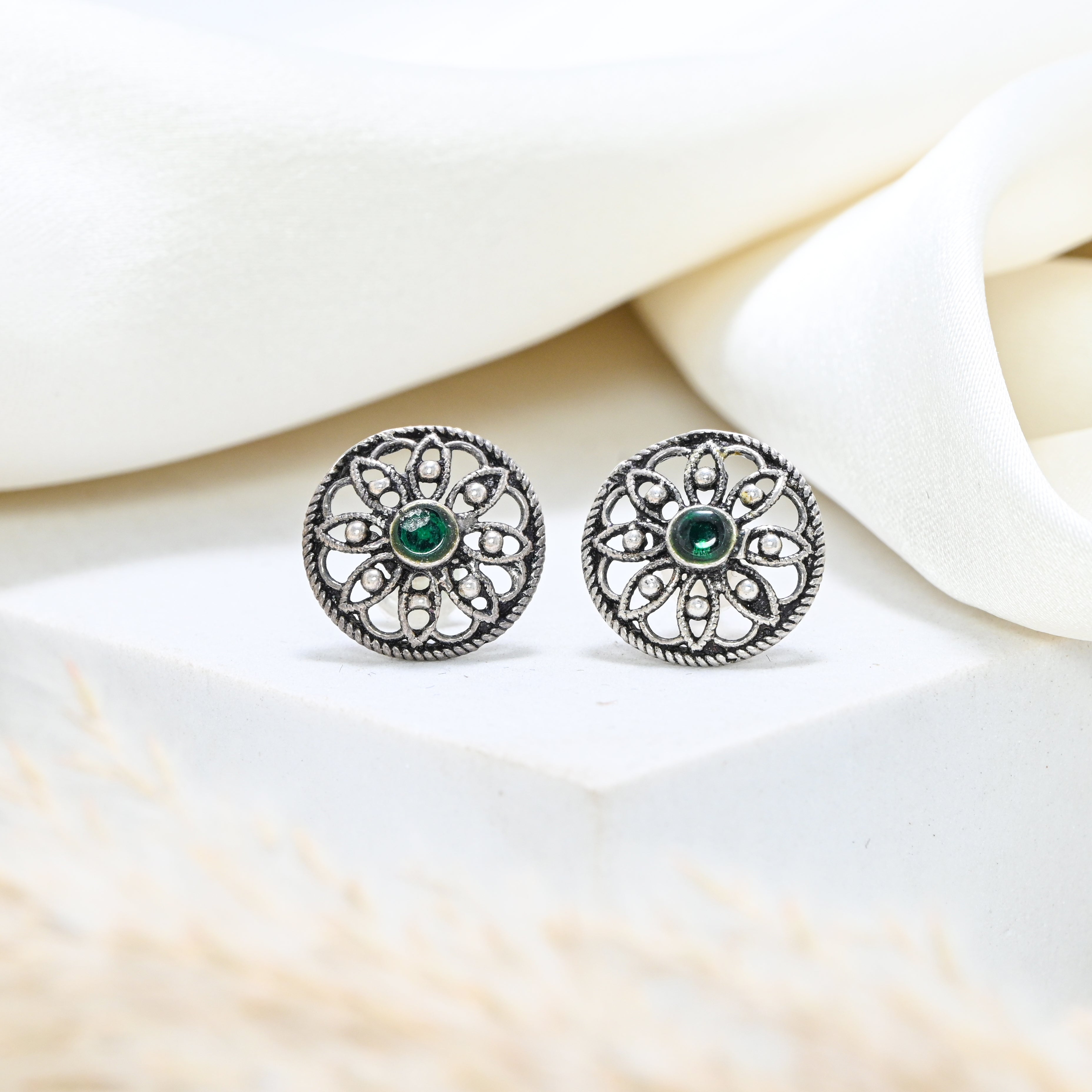 925 Sterling Silver Oxidised Finish Earrings with Round Brilliant Cubic Zirconia