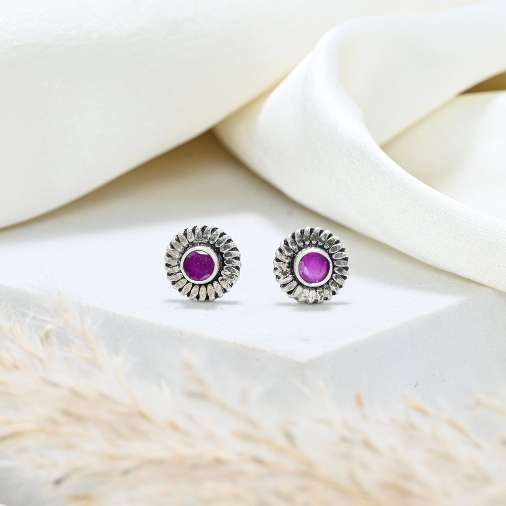 925 Silver Oxidised Red Garnet Round Brilliant Earrings