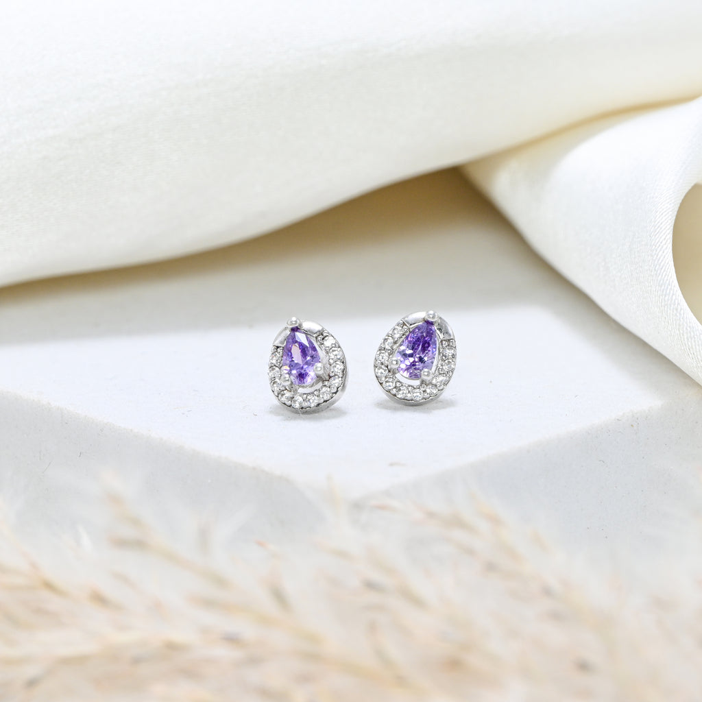 925 Sterling Silver Rhodium CZ Round Stud Earrings
