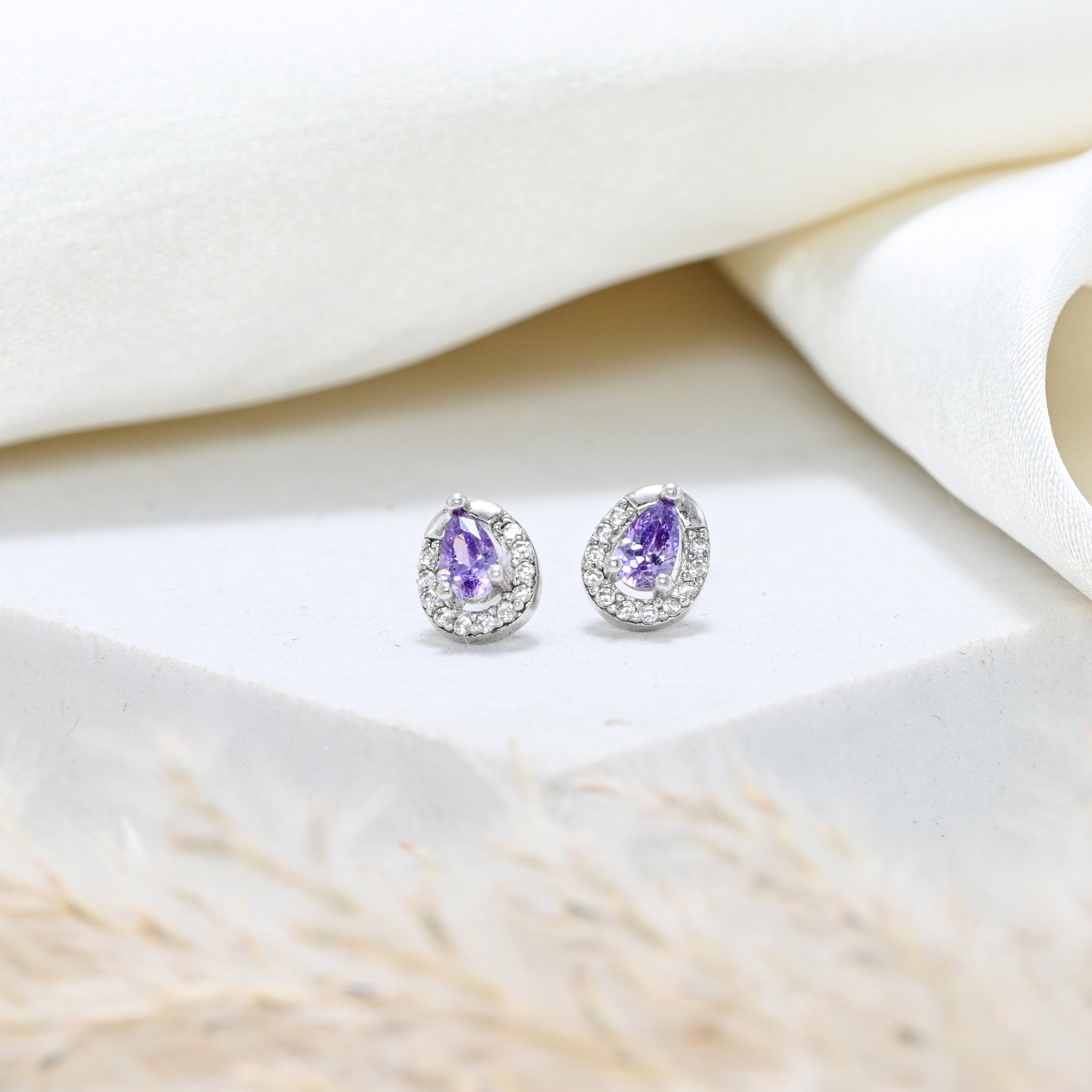 925 Sterling Silver Rhodium CZ Round Stud Earrings