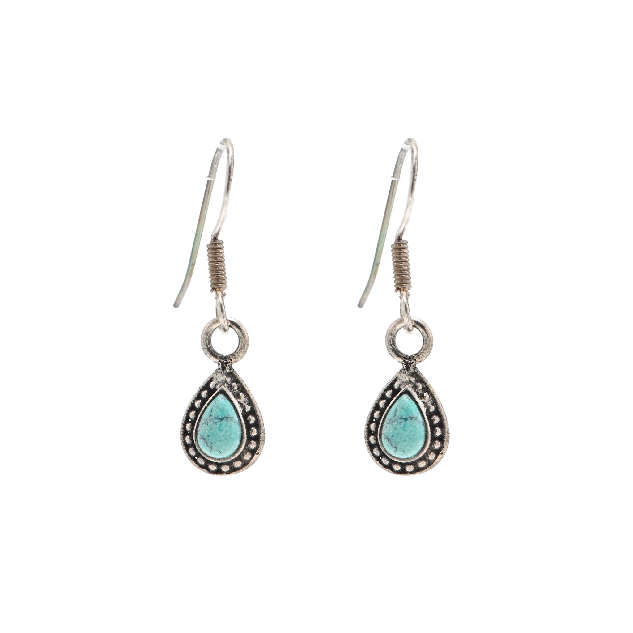 925 Sterling Silver Oxidised Turquoise Tear Drop Brilliant Earrings