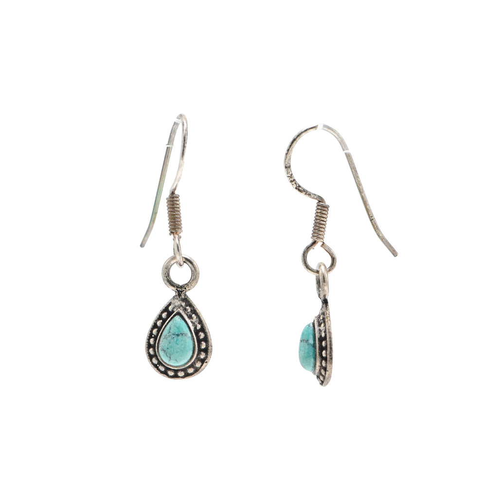 925 Sterling Silver Oxidised Turquoise Tear Drop Brilliant Earrings