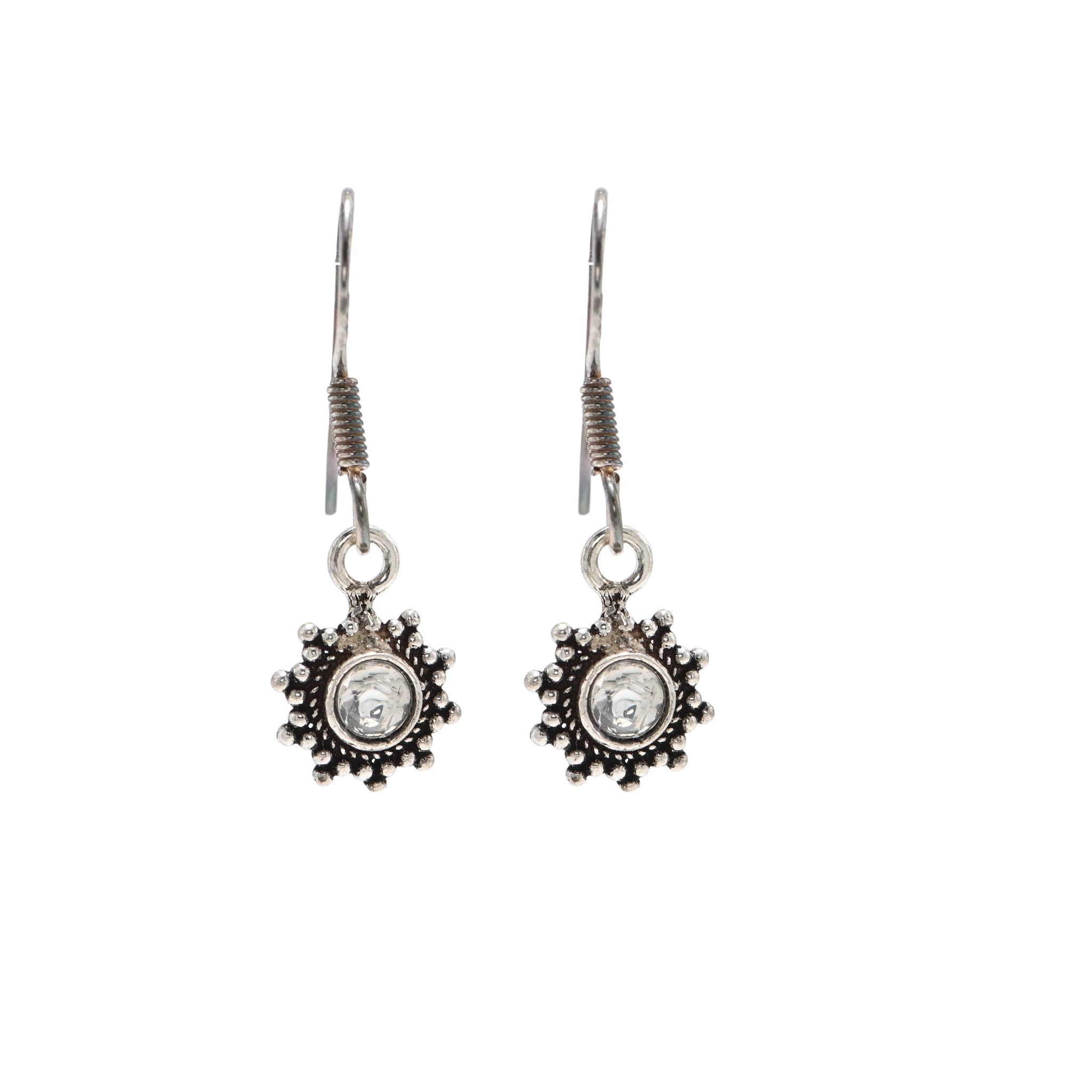 925 Sterling Silver Oxidised Cubic Zirconia Round Brilliant Earrings Small Dangle