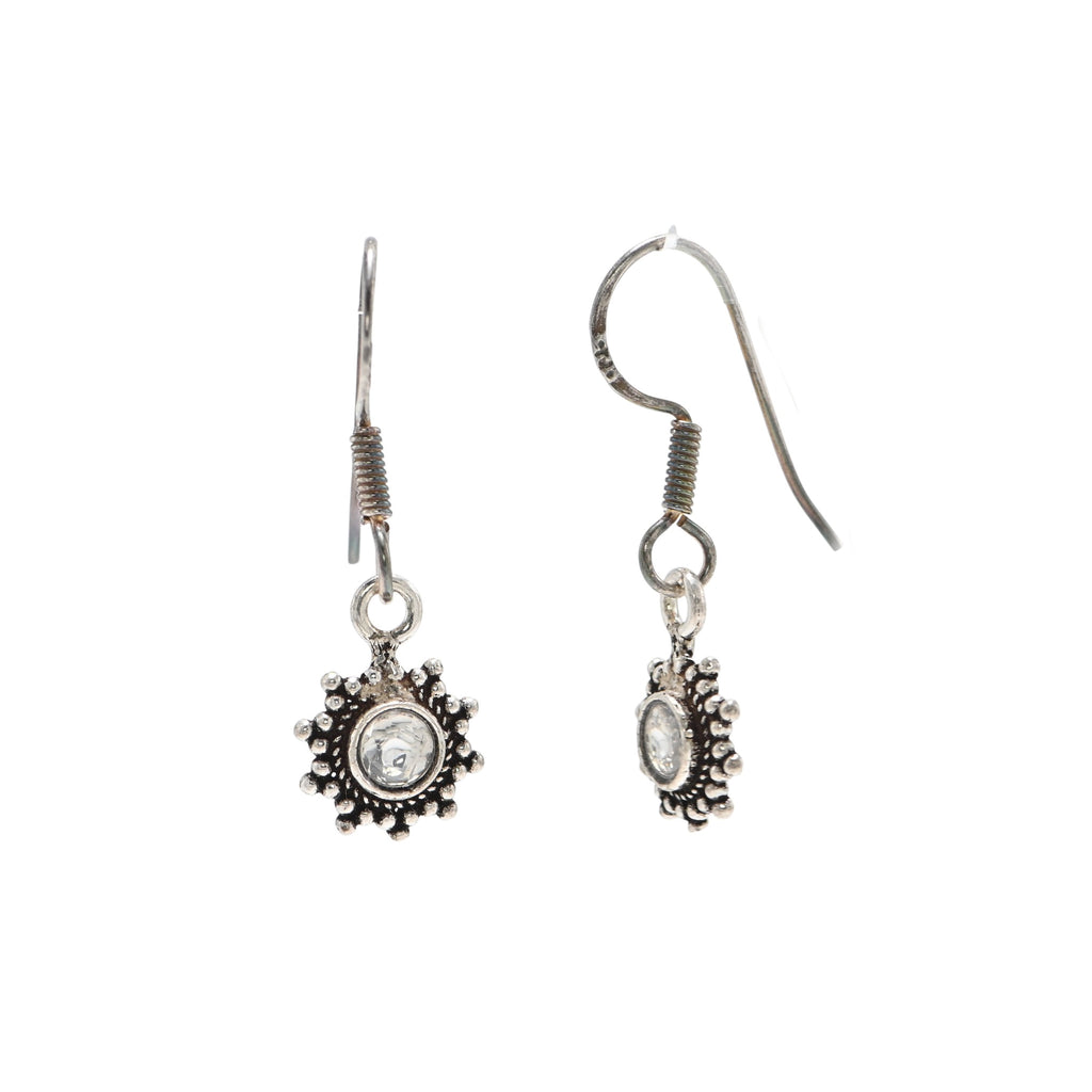 925 Sterling Silver Oxidised Cubic Zirconia Round Brilliant Earrings Small Dangle