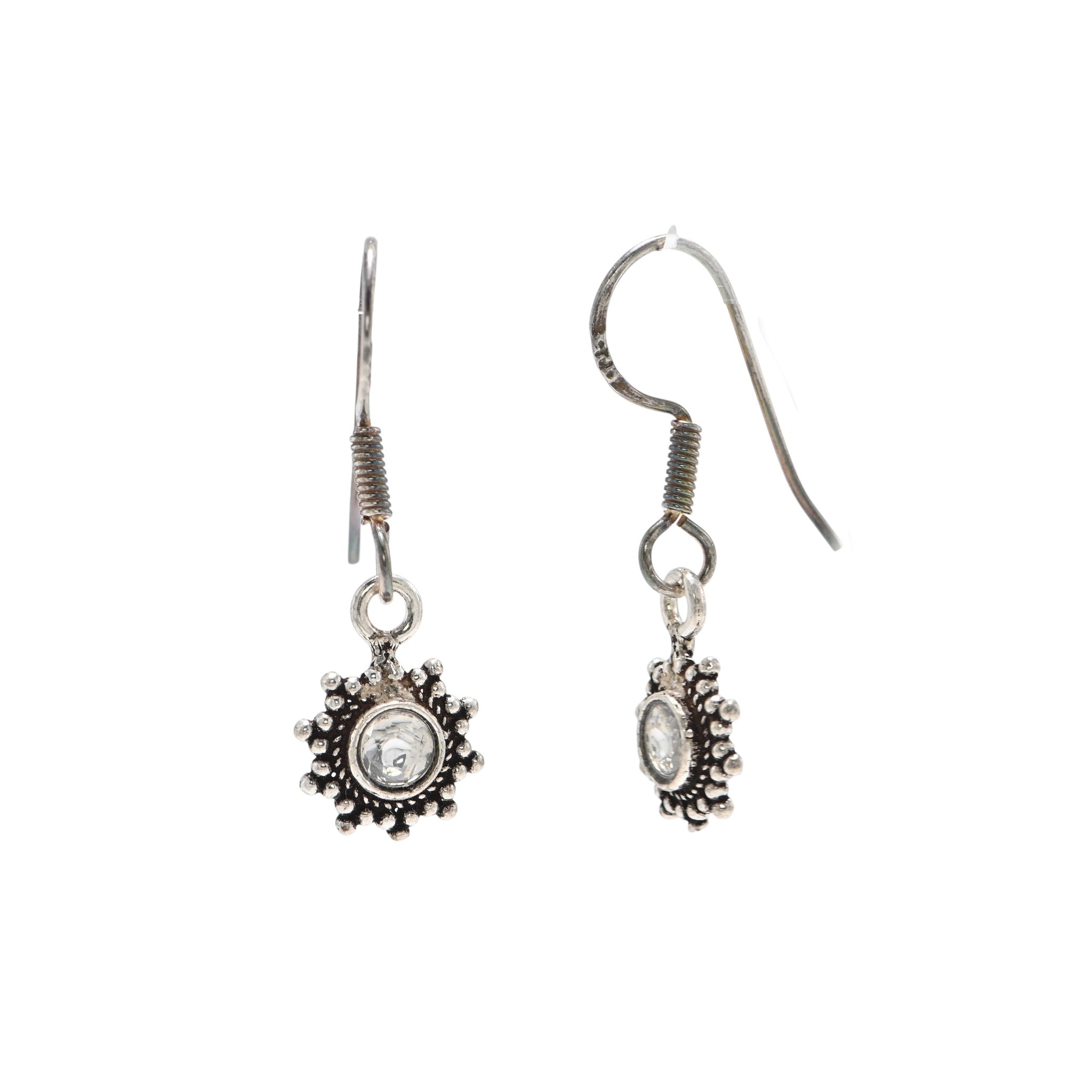 925 Sterling Silver Oxidised Cubic Zirconia Round Brilliant Earrings Small Dangle