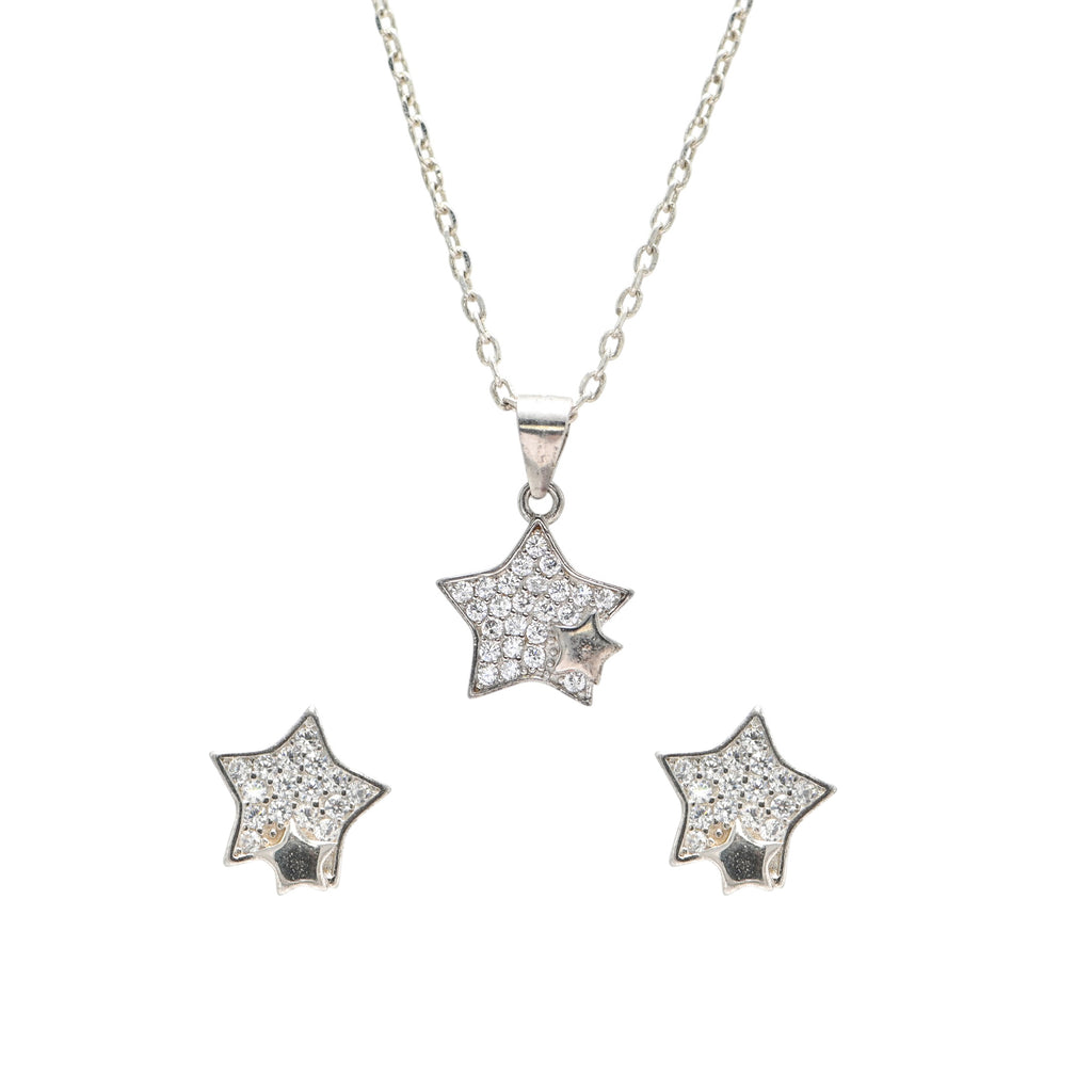 Classic Round Brilliant CZ Pendant & Earrings Set in 925 Sterling Silver