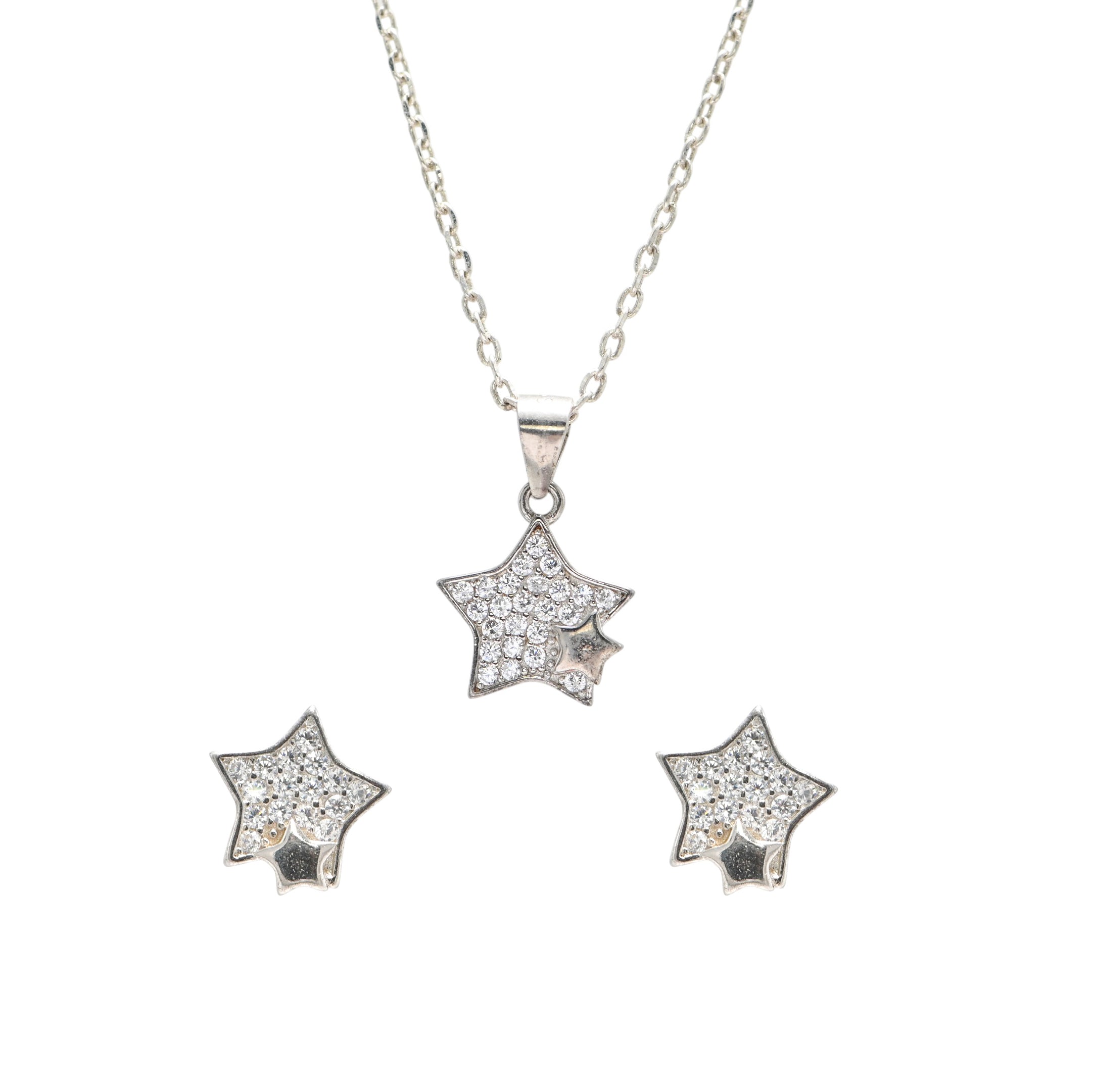 Classic Round Brilliant CZ Pendant & Earrings Set in 925 Sterling Silver